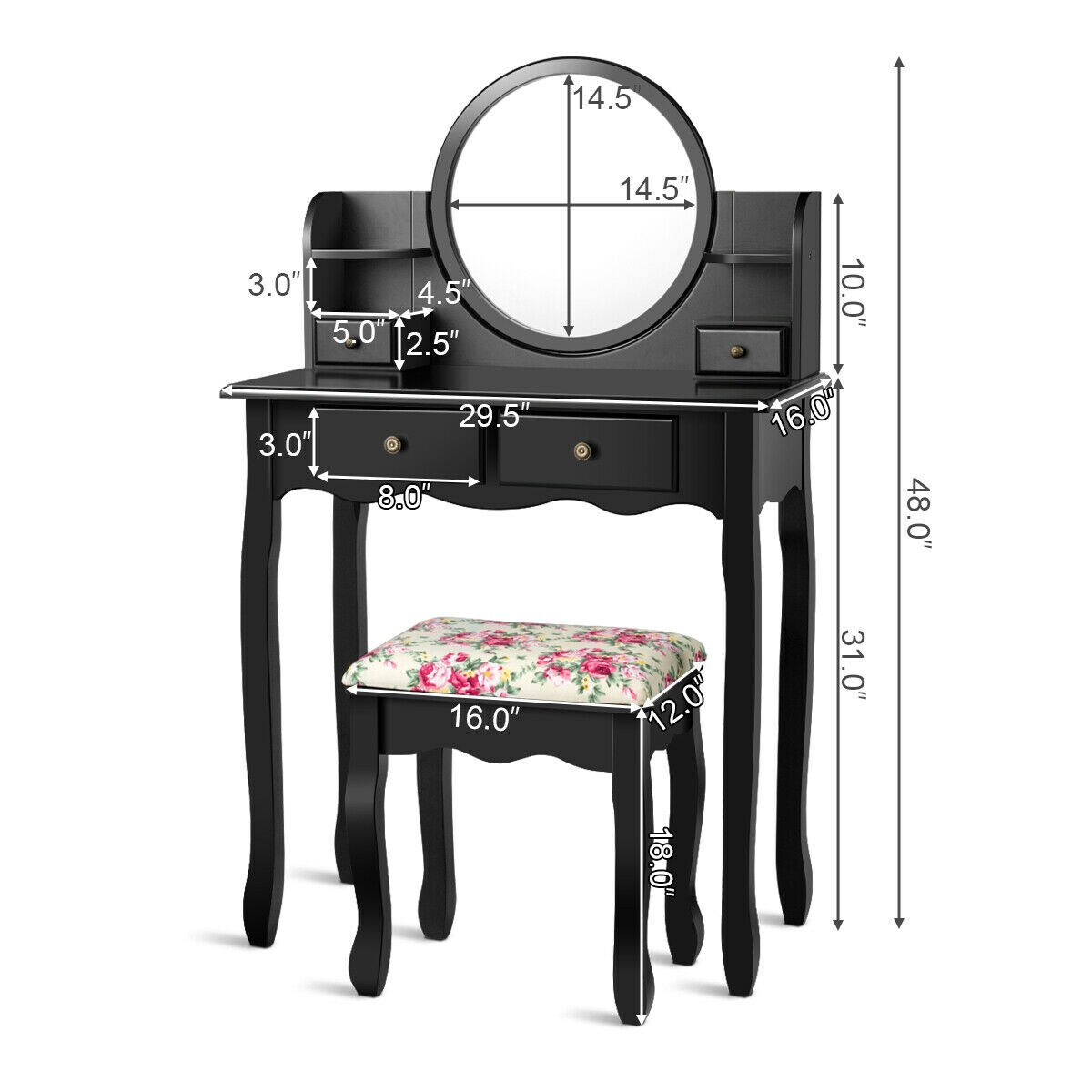 CASAINC WF-HYSN-66130BK Bedroom-Vanities - View #4