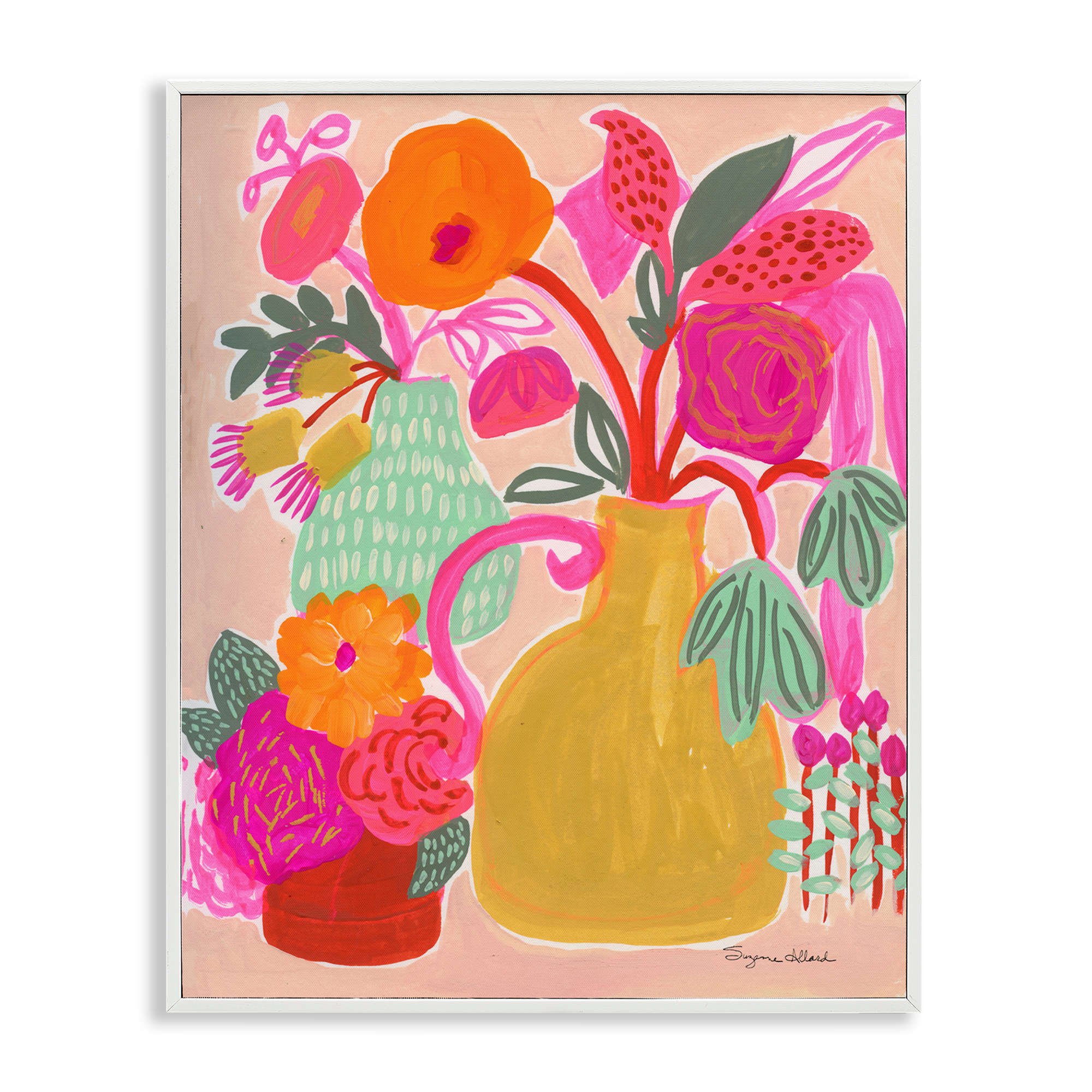 Stupell Industries BT-307-WFR-16X20 Bright Pink and Yellow Bouquet White Framed Giclee Art By Suzanne Allard 16 x 20