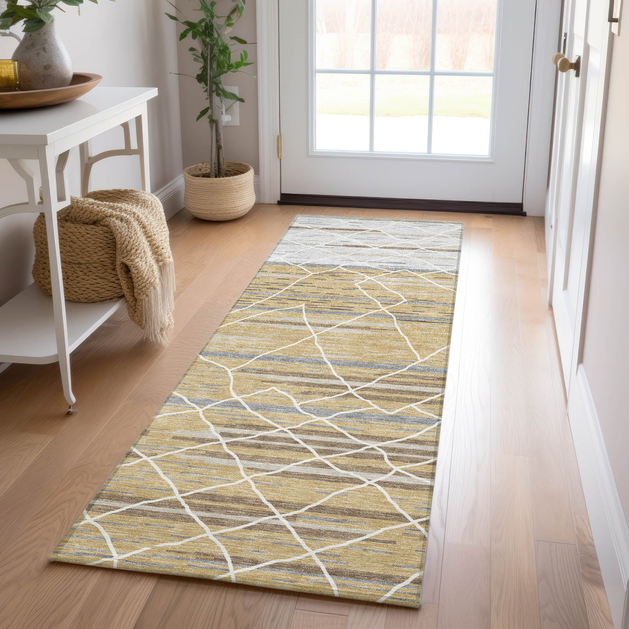 Addison Rugs ACN1025GO2X8 Chantille ACN1025GO 2 x 7 (ft) Polyester Gold Rectangular Indoor/Outdoor Geometric Machine washable Runner rug