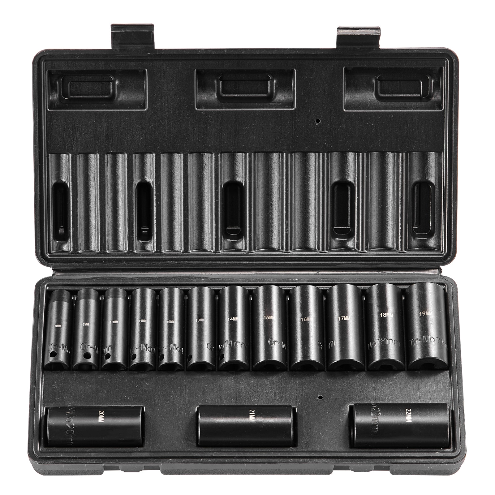 VEVOR 3/8-IN Drive Impact Socket Set 15 Piece Deep Socket Set Metric 8-22mm 6 Point Cr-Mo Alloy Steel for Auto Repair Easy-to-Read Size Markings Rugged Construction Includes Storage Case #SCCJTTZJ1CRM06167V0
