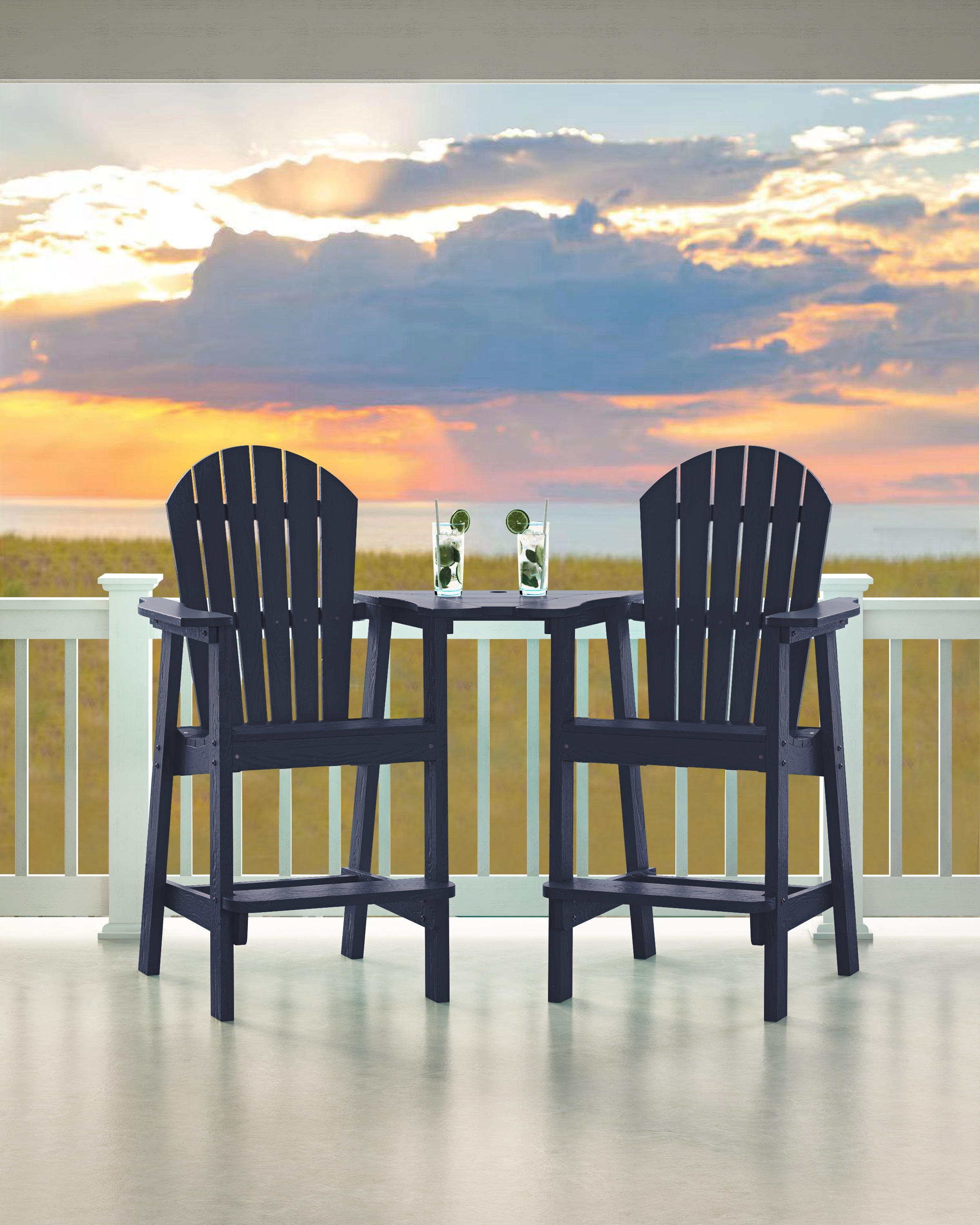  WSYZ02-NAVY Set of 2 Navy Wood Frame Stationary Adirondack Chair with Blue Solid Seat