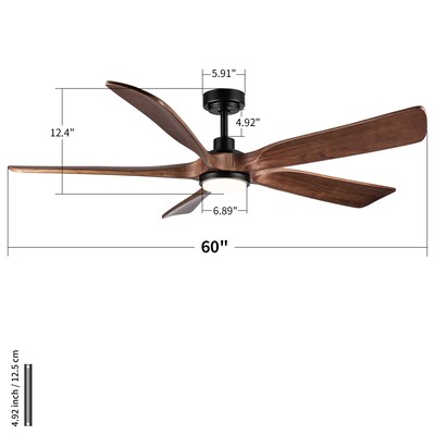 Tenleaf 60in American Black Walnut Solid Wood Ceiling Fan with Light and Remote Control Noiseless Dimmable Quiet DC Ceiling Fans for Indoor or Covered Outdoor Use