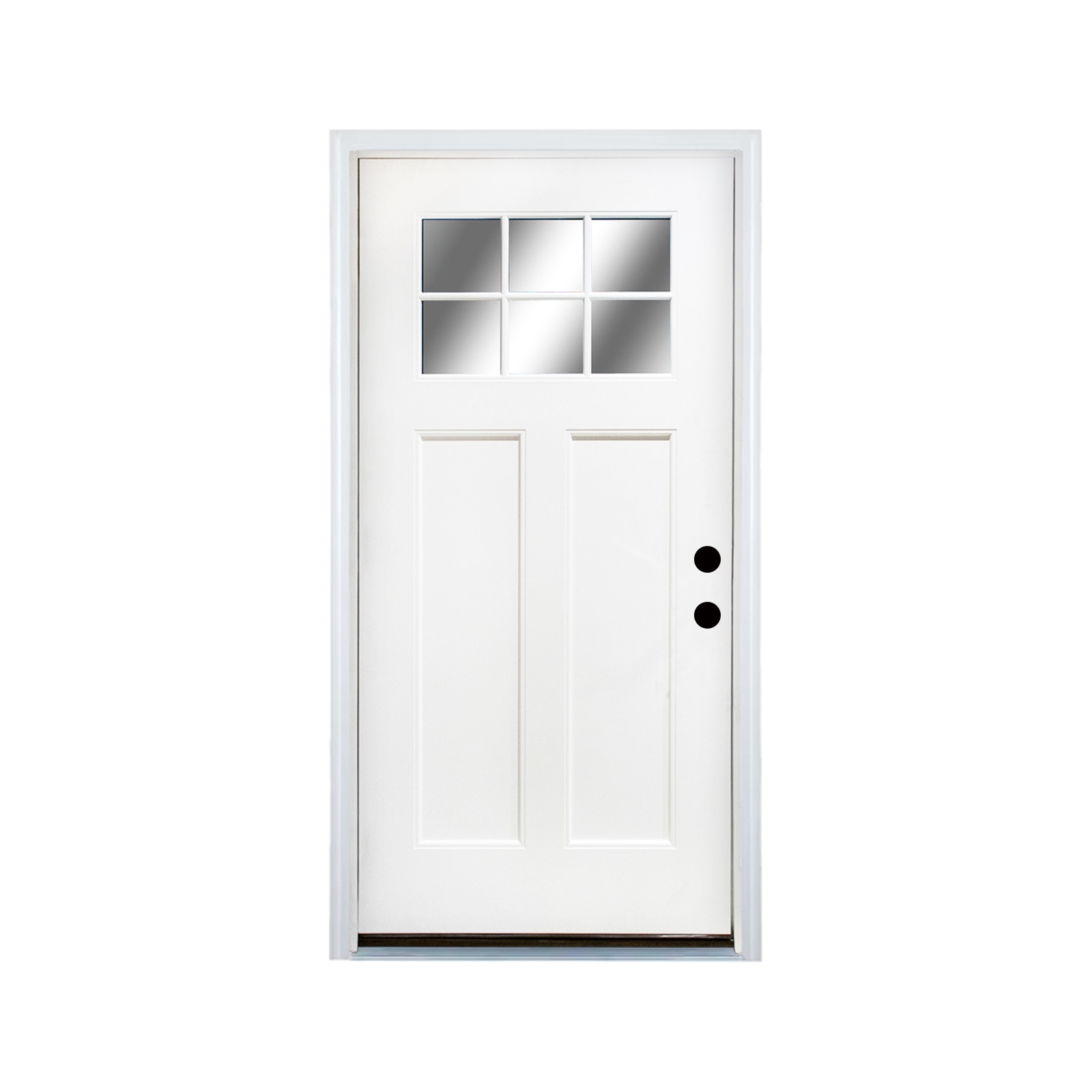 General Fiberglass Entry Door 36 in. x 80 in. Door with Brickmould 4-9/16 Vinyl Frame White Primed Left Hand Inswing Front Entry Knock-Down Door 2-Panel Craftsman 6-Lite Low-E Glass