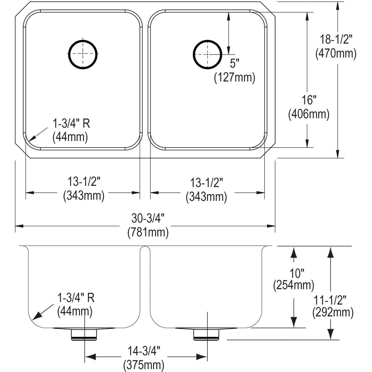 Elkay ELUH311810PD Lustertone Classic Double Bowl Undermount Stainless Steel Sink with Perfect Drain