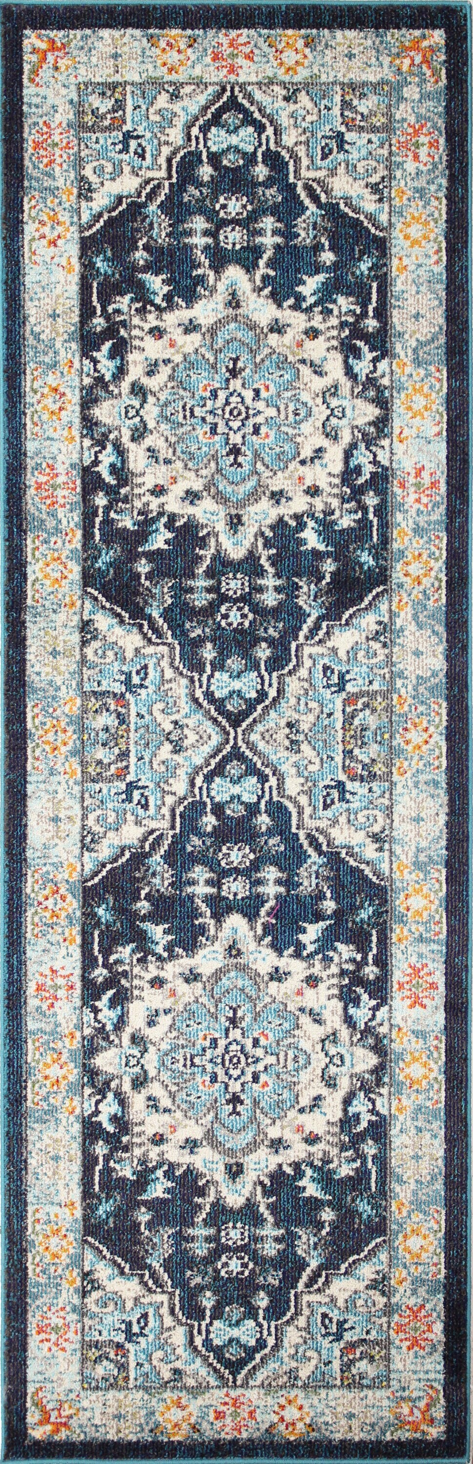 Bashian 649652272931 3 X 8 (ft) Navy Indoor Geometric Oriental Runner Rug