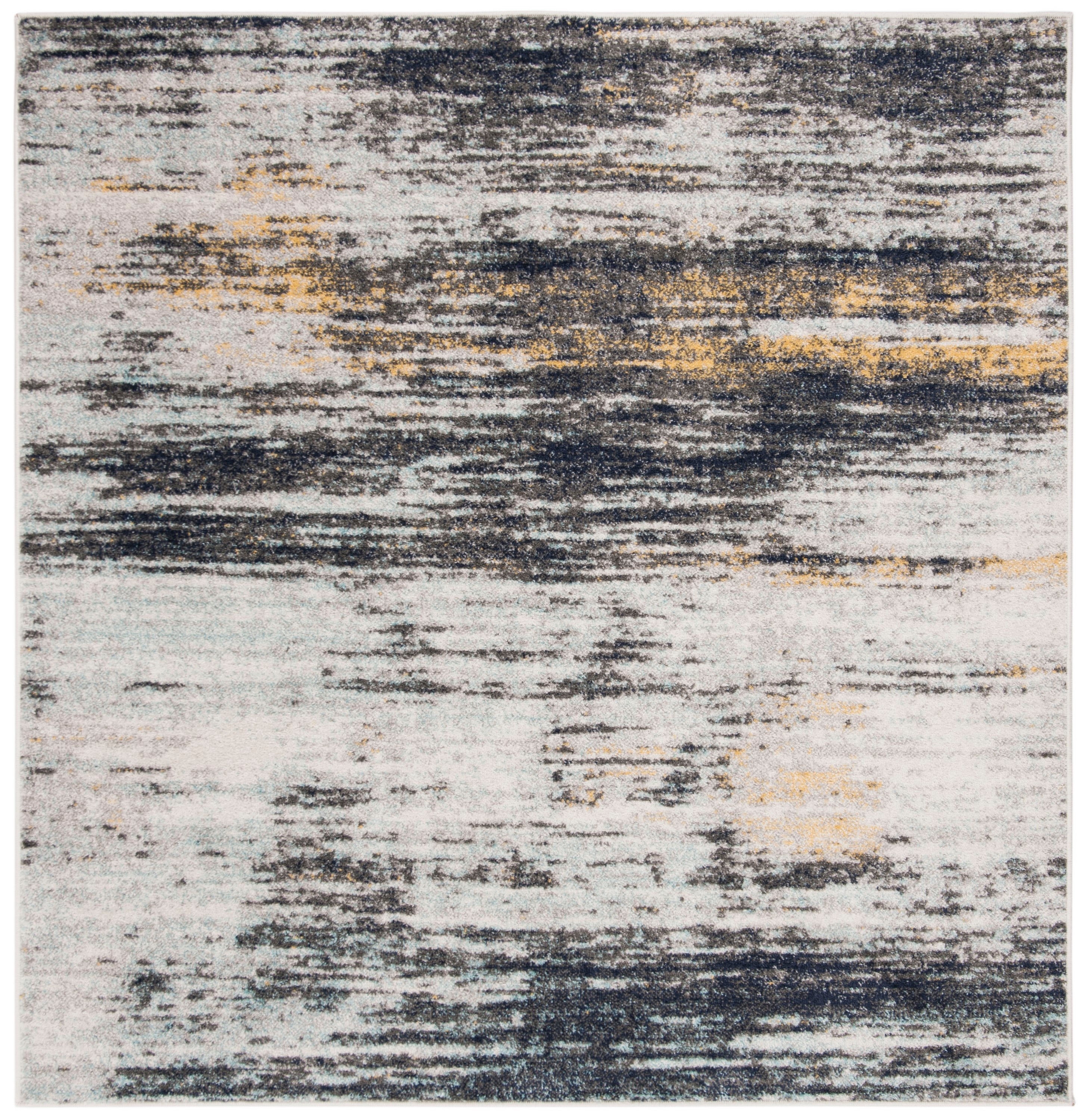 Chic Abstract Square Easy-Care Gray Synthetic Area Rug 6' x 6'