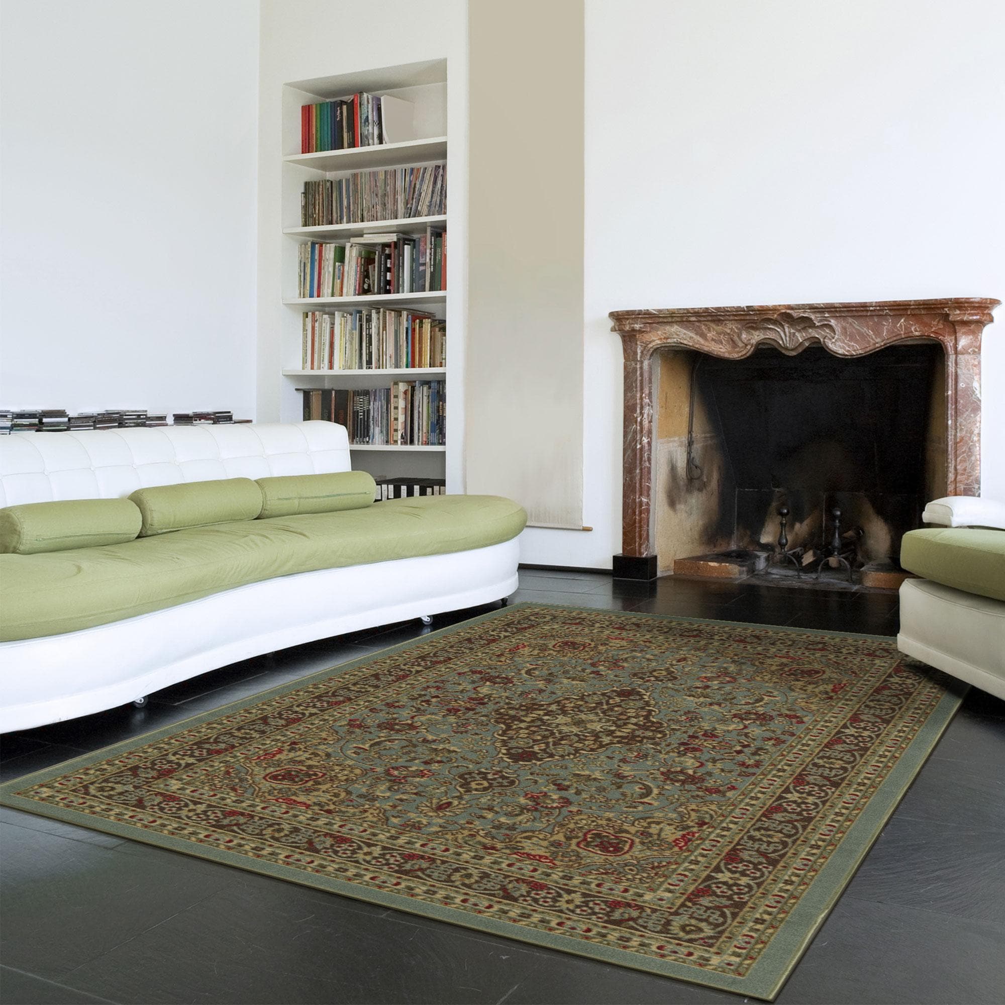 Ottomanson CLS3215-3X5 Non-Slip Rug For Living Room 3 x 5 (ft) Loomed Nylon Dark Seafoam Green Rectangular Indoor Medallion Oriental Area rug