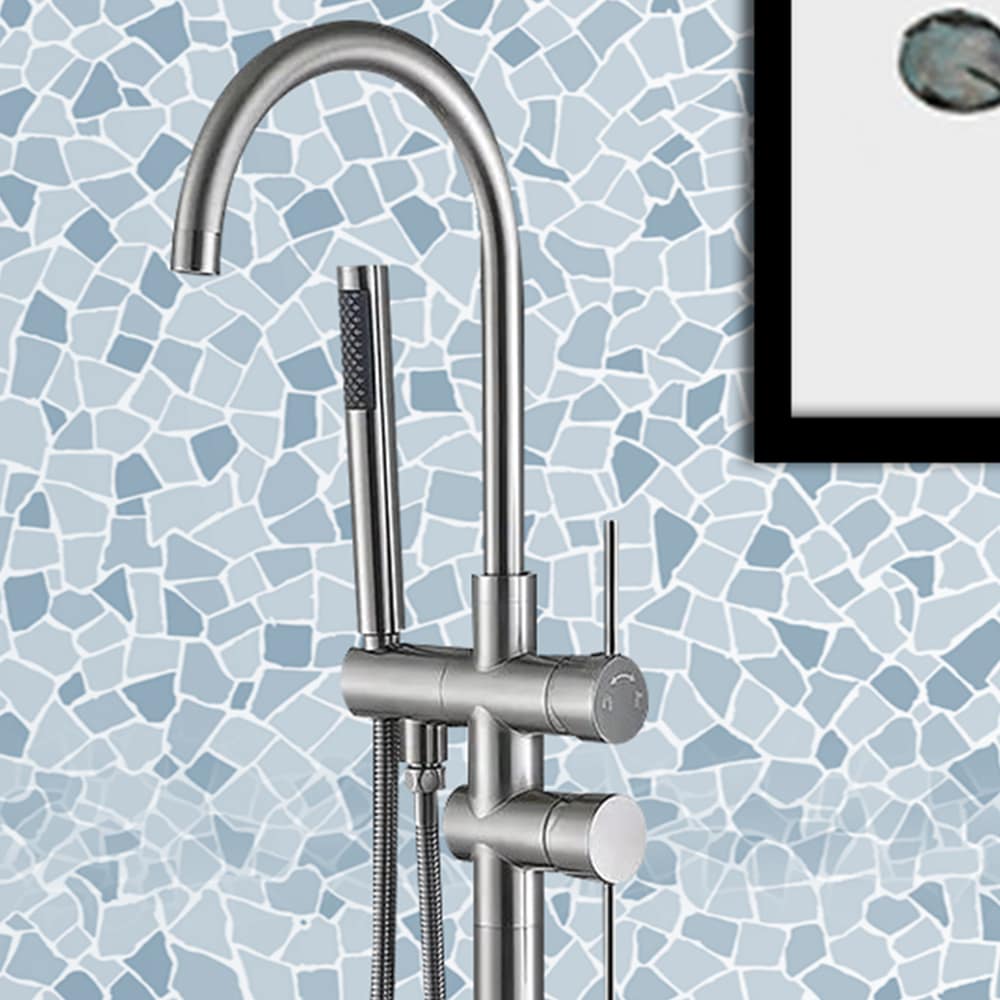 Chrome Freestanding Bathtub Faucet with Handheld Shower