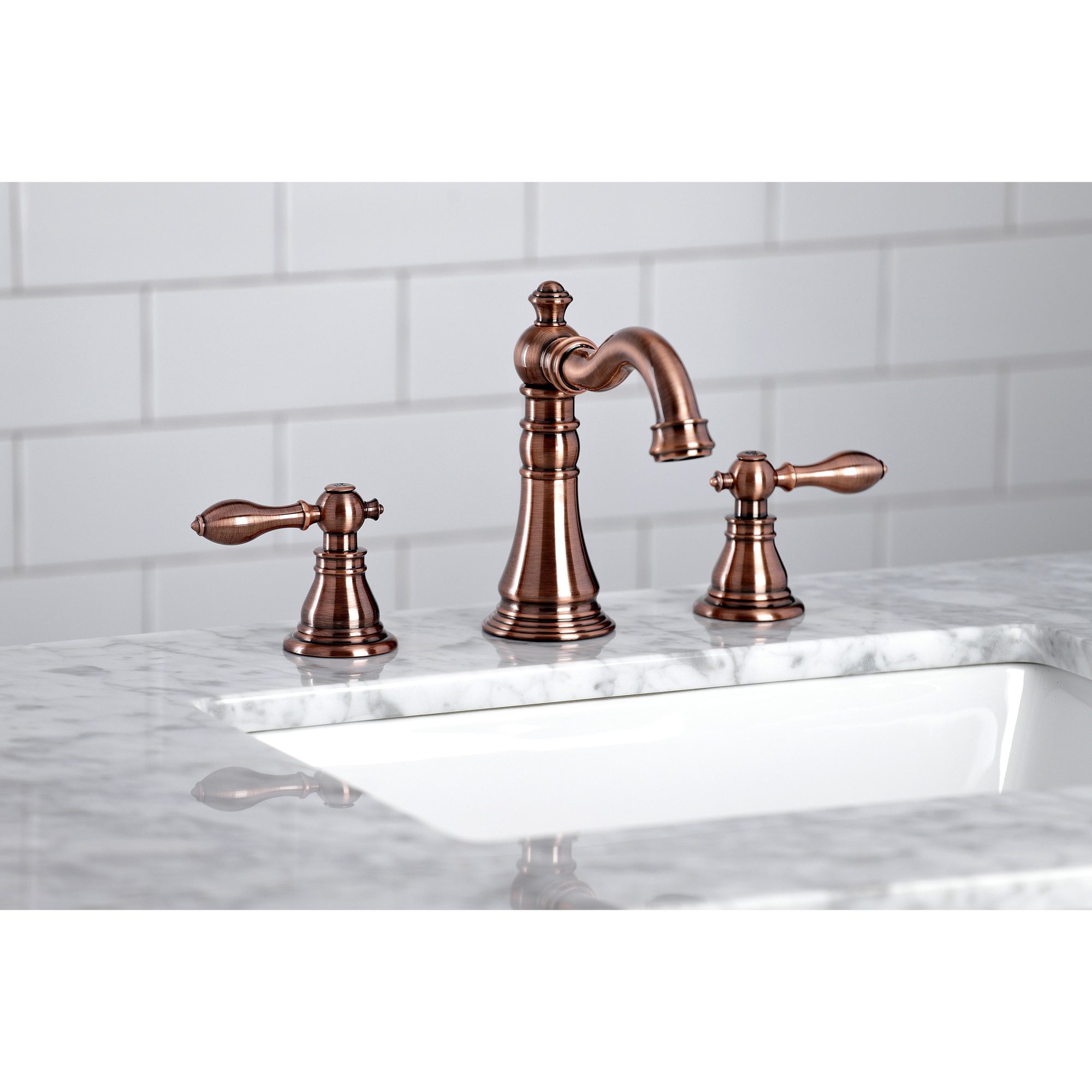 Kingston Brass WLFSC197ACLAC American Classic Antique copper Widespread 2-handle Low-arc Residential Handle Bathroom Sink Faucet with Drain