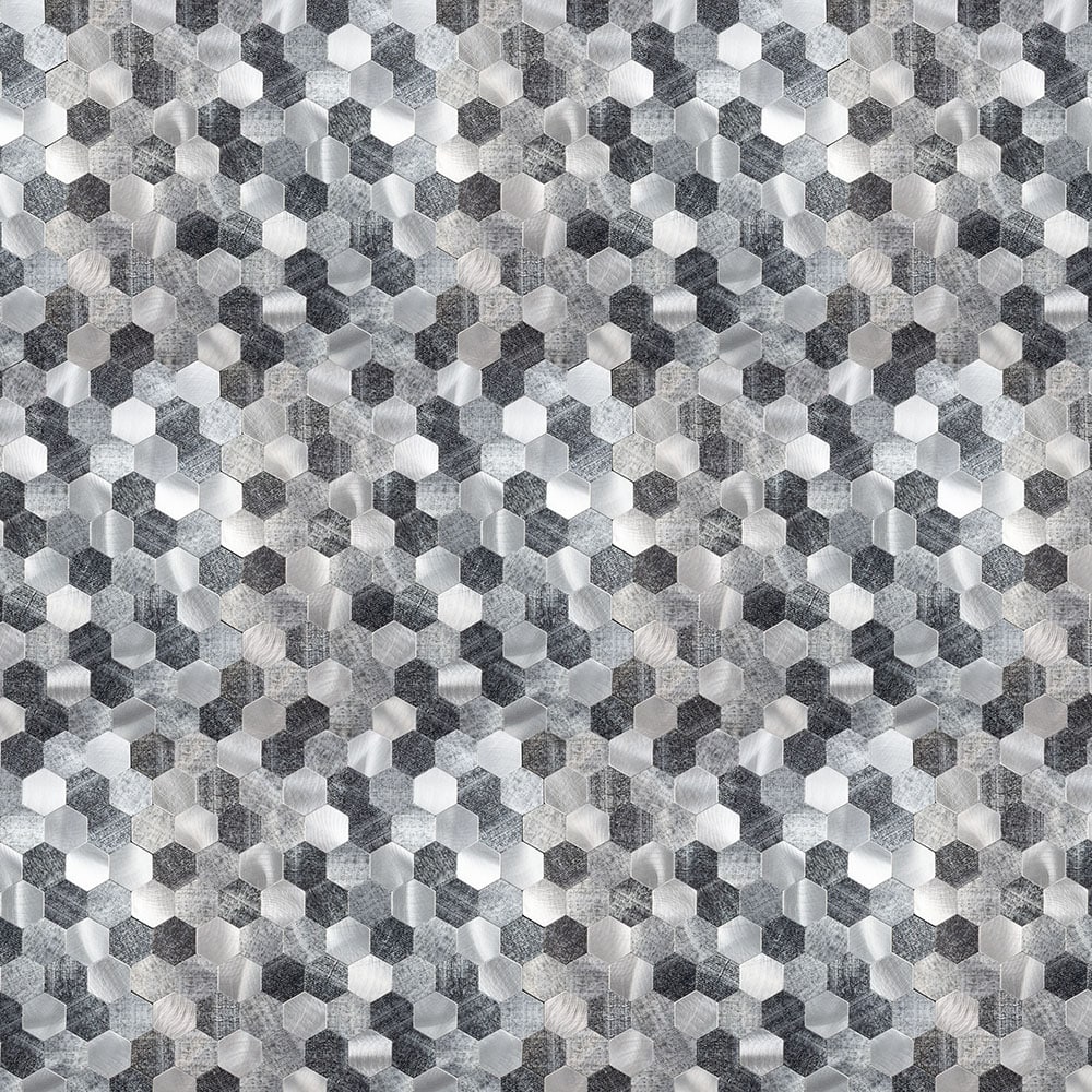 Peel&Stick Tile LW22081124 Mini Metal Hex Silver 11-in x 12-in Metallic Metal Patterned Hexagon Mosaic Wall Tile (0.883-sq. ft/ Piece)