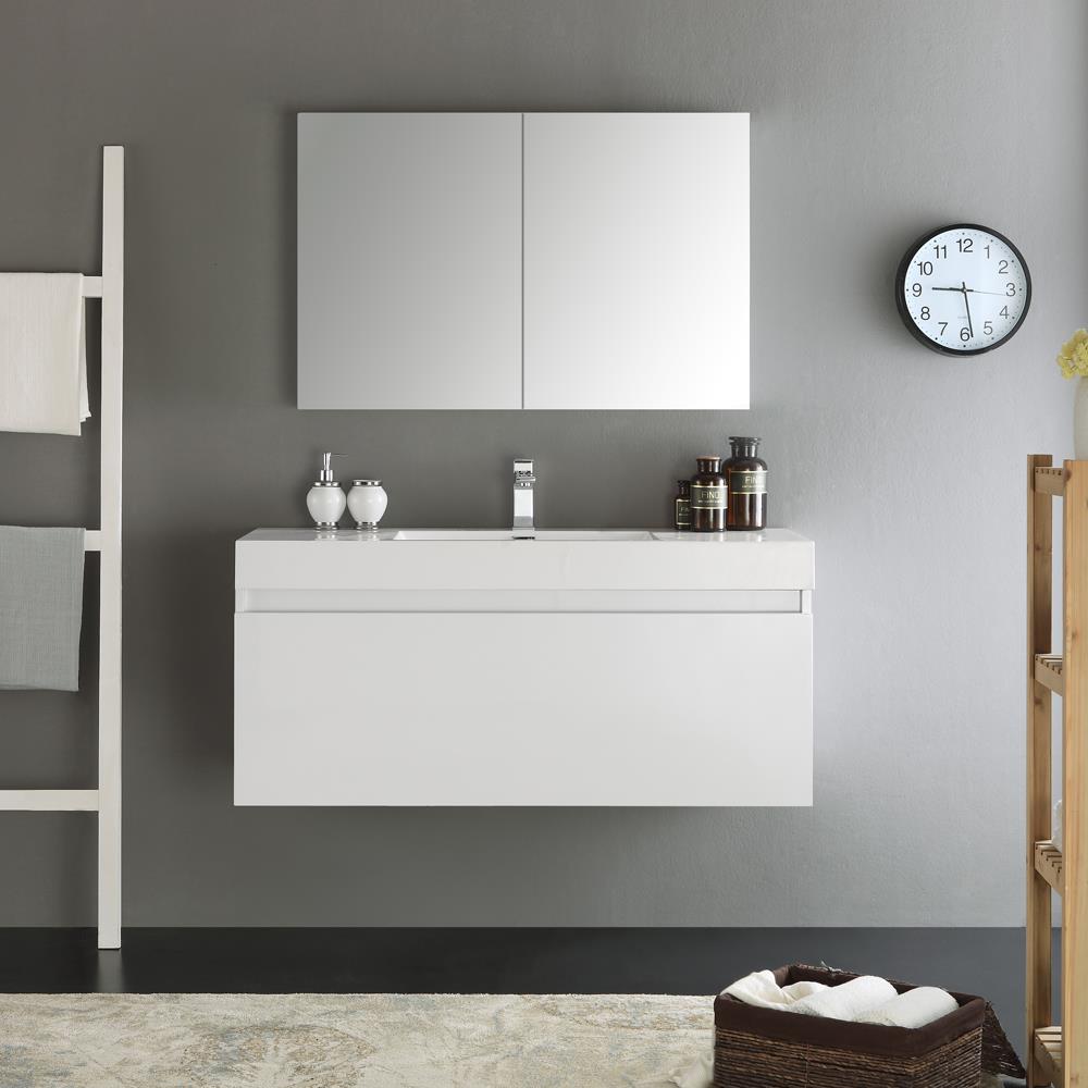 Fresca FVN8011WH Mezzo 48-in White Single sink Floating Bathroom Vanity with White Acrylic Top