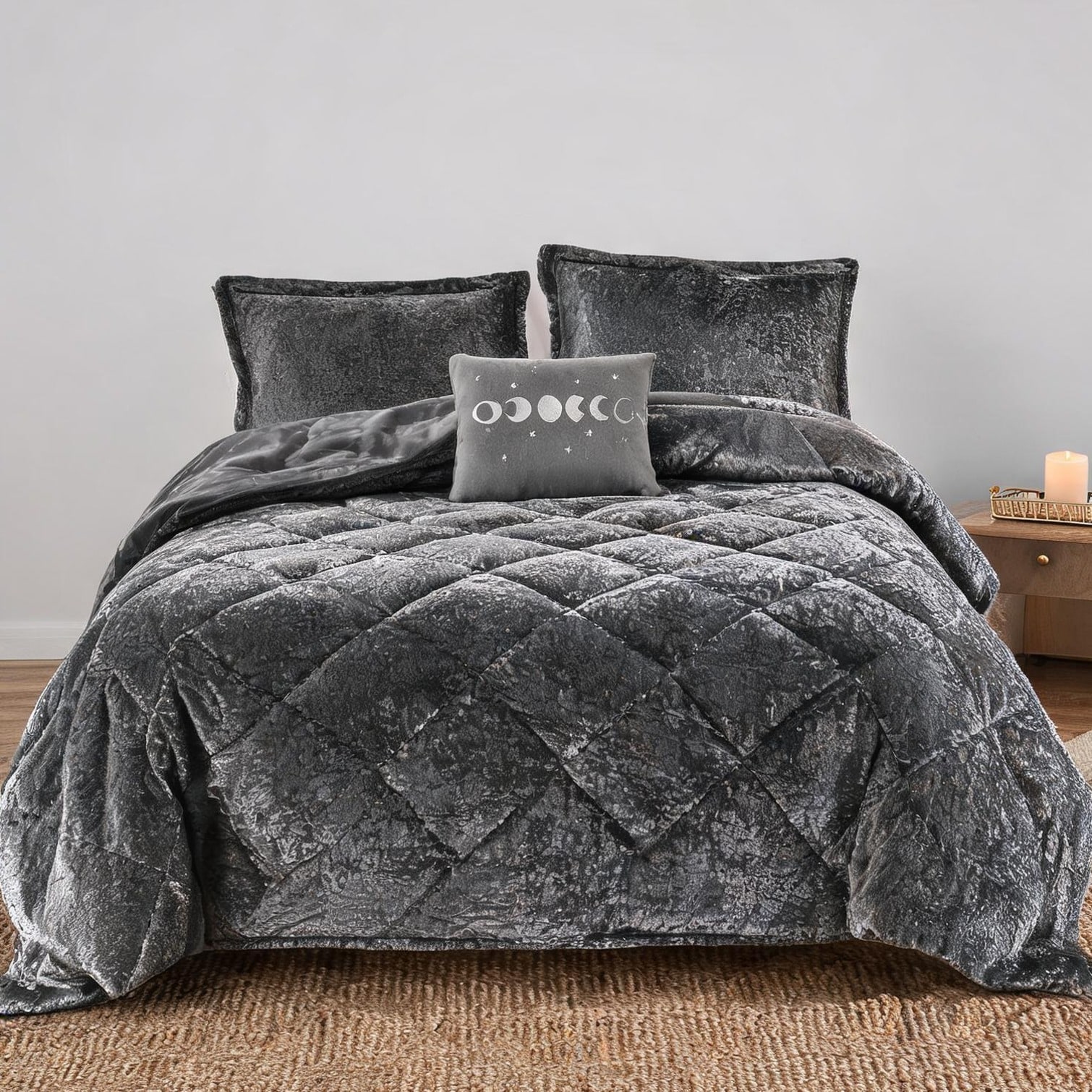 FlowLuxe Accent Pillow Bedding Sets with 90 in Grey Polyester and Cool ...