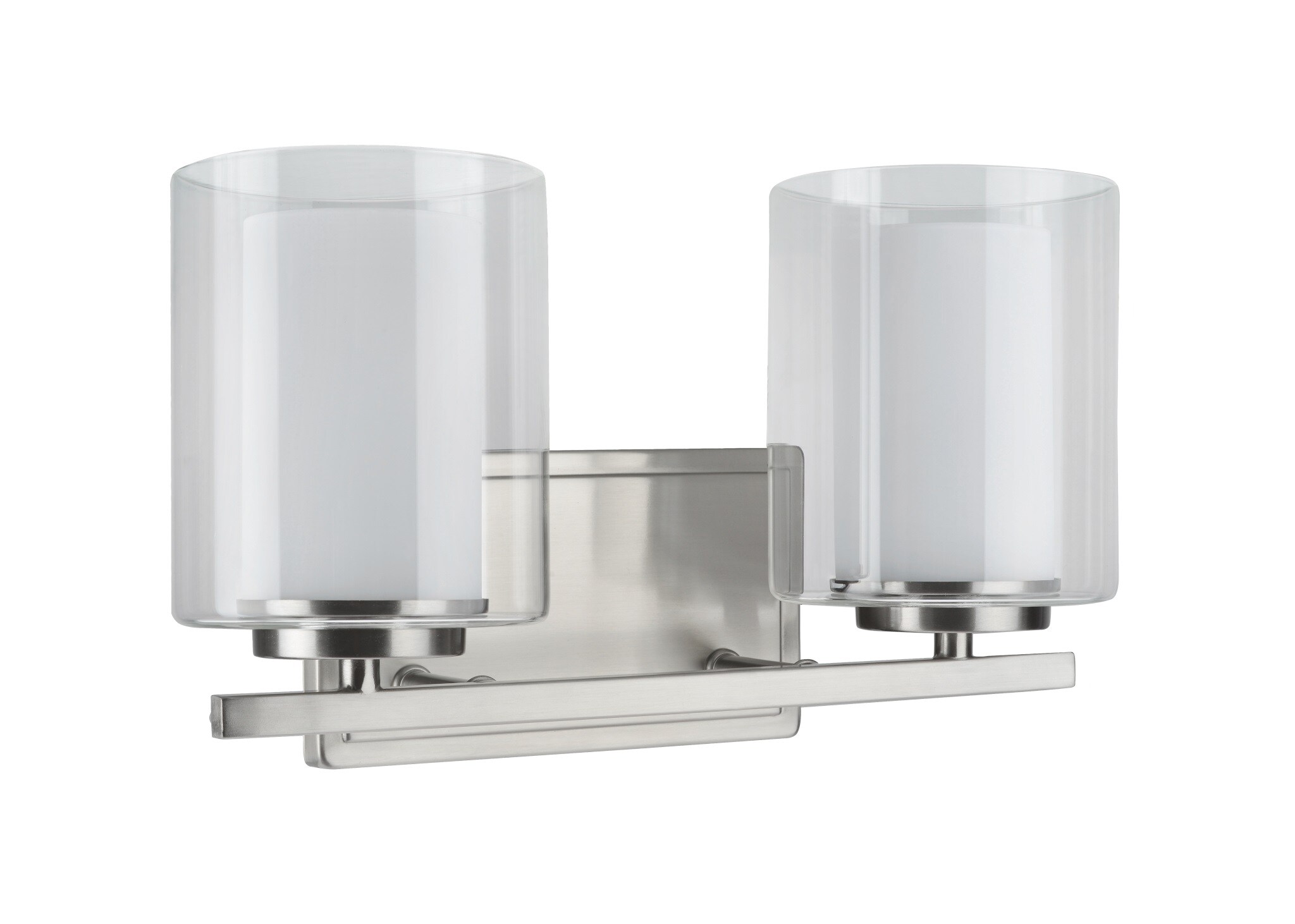 Satin Nickel 2-Light Vanity Wall Fixture with Clear Glass Shade