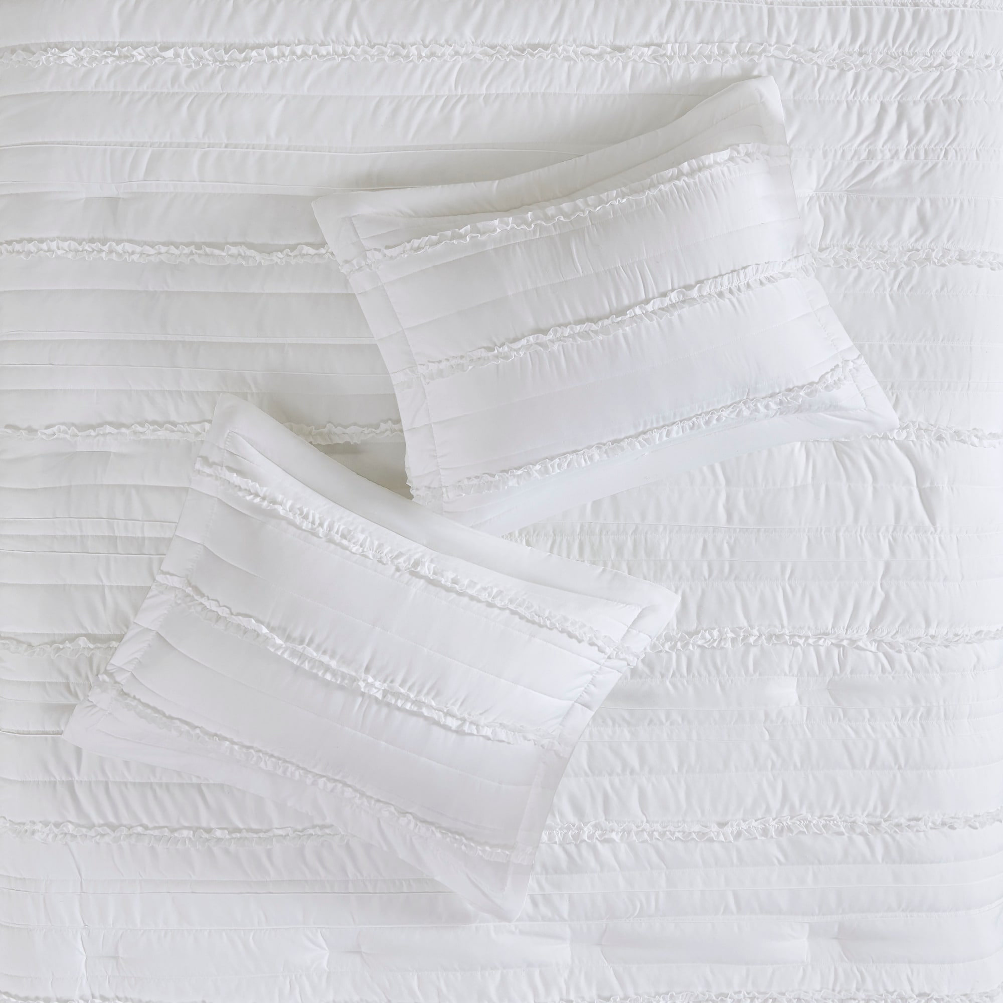 Celeste White Microfiber King Comforter Set with Ruffles