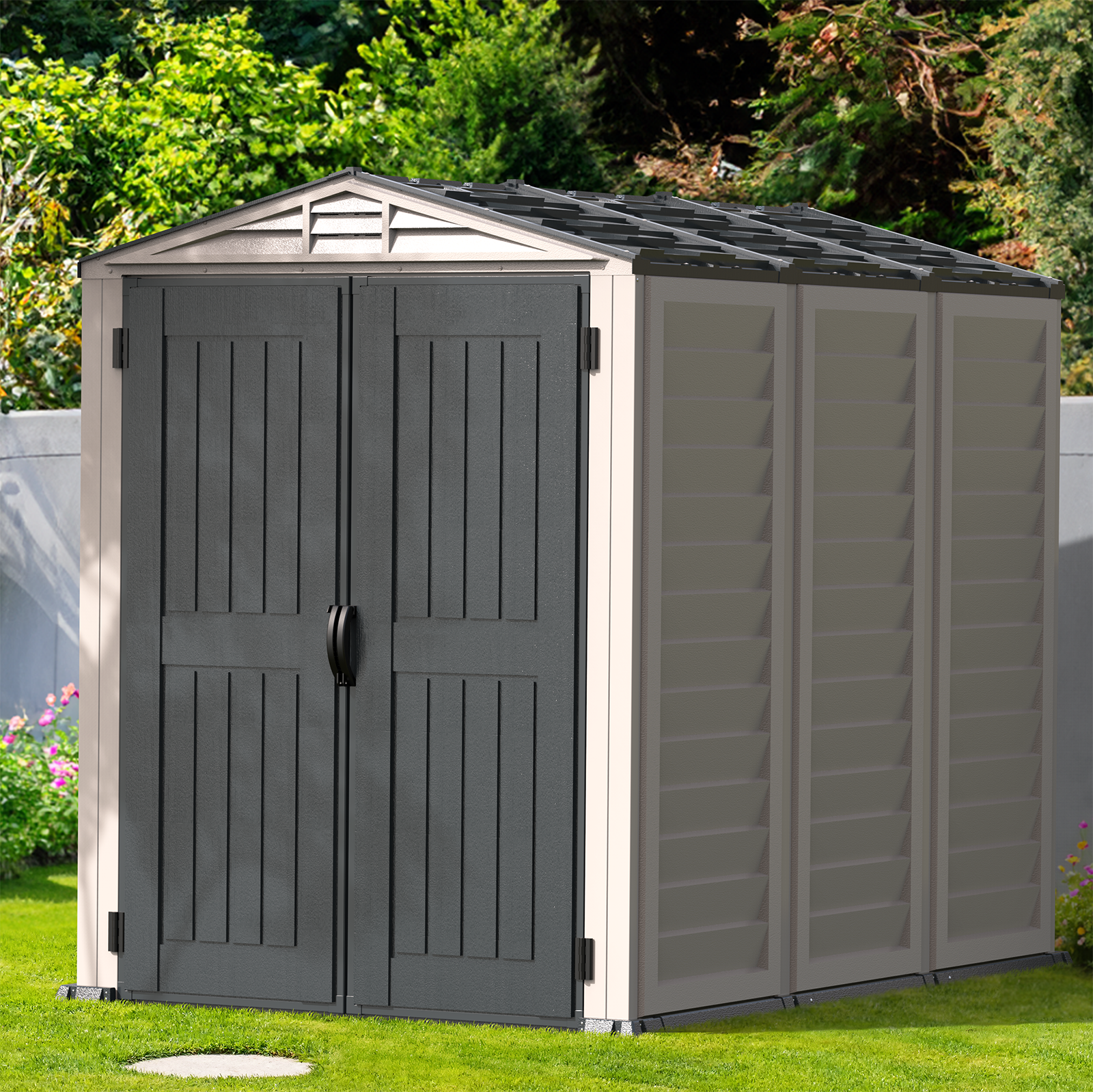 DuraMax Building Products 35825 5-ft x 8-ft Yardmate plus Gray Gable Vinyl Storage Shed (Floor Included)