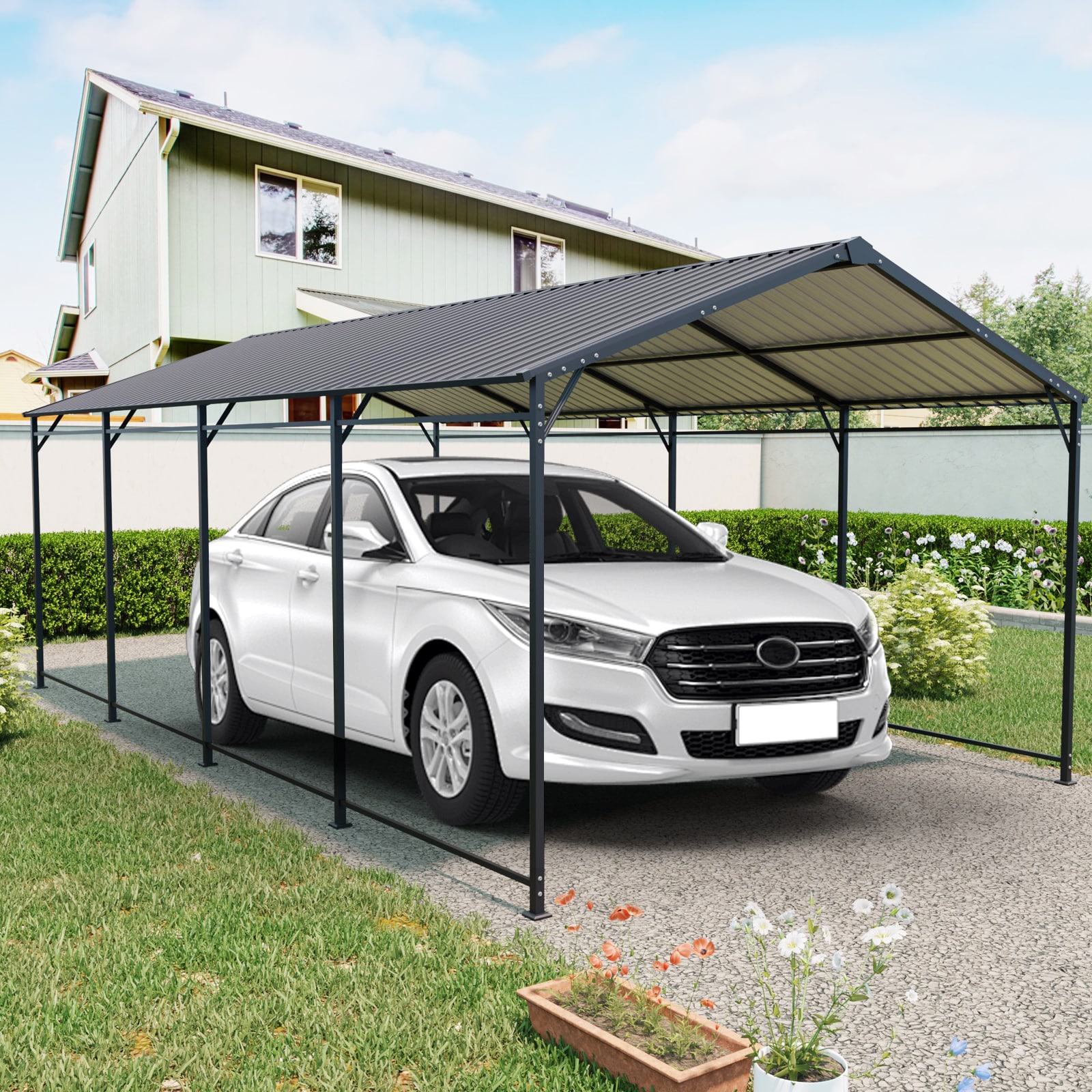 Wooakway 12x21 Heavy Duty Metal Carport Galvanized Steel Frame Roof Windproof Rust Resistant Leakproof Large Garage Shelter for Cars Trucks Boats Tractors Patio Yard