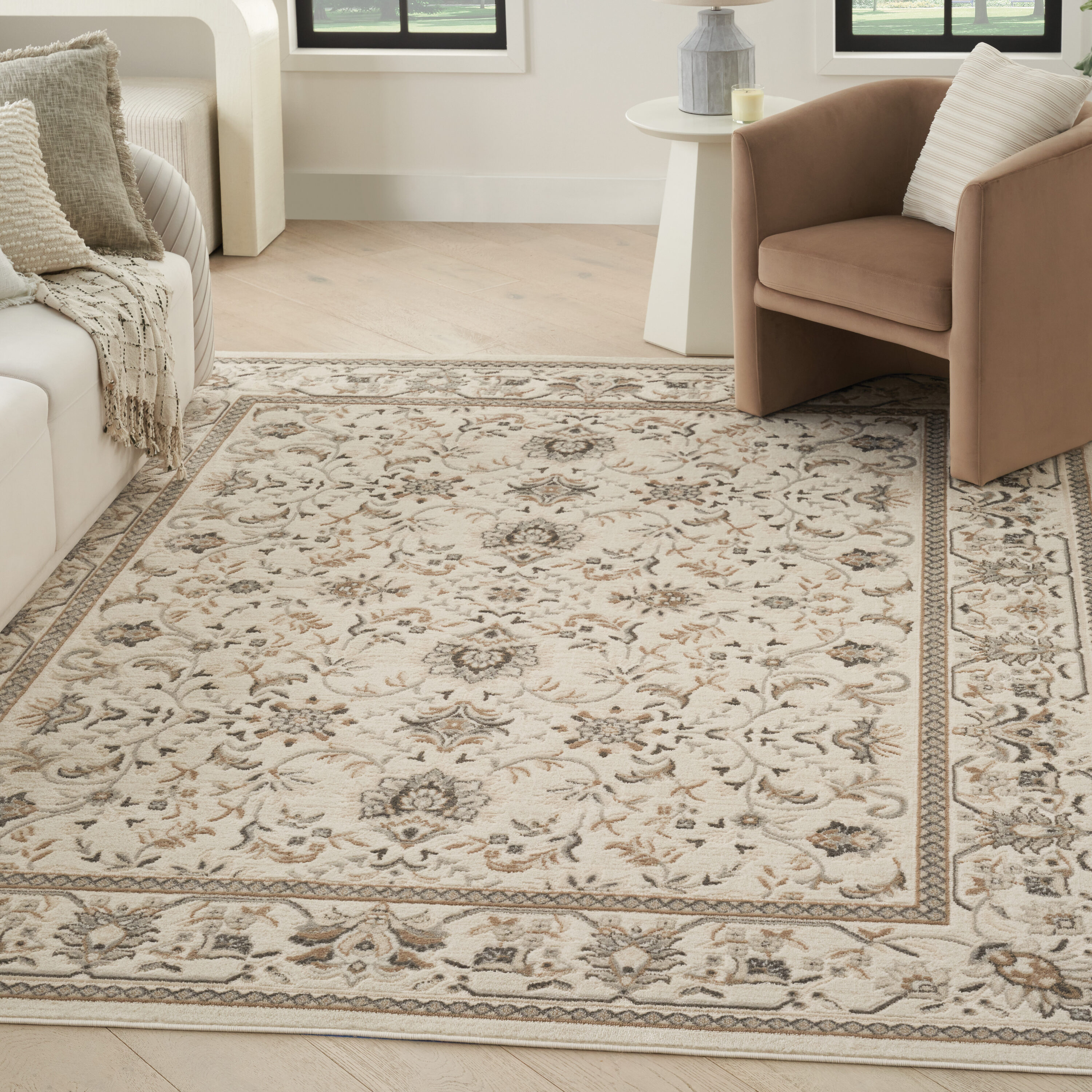 Nourison Home 099446918345 9 x 12 (ft) Loomed Ivory Mocha Rectangular Indoor Medallion Area rug