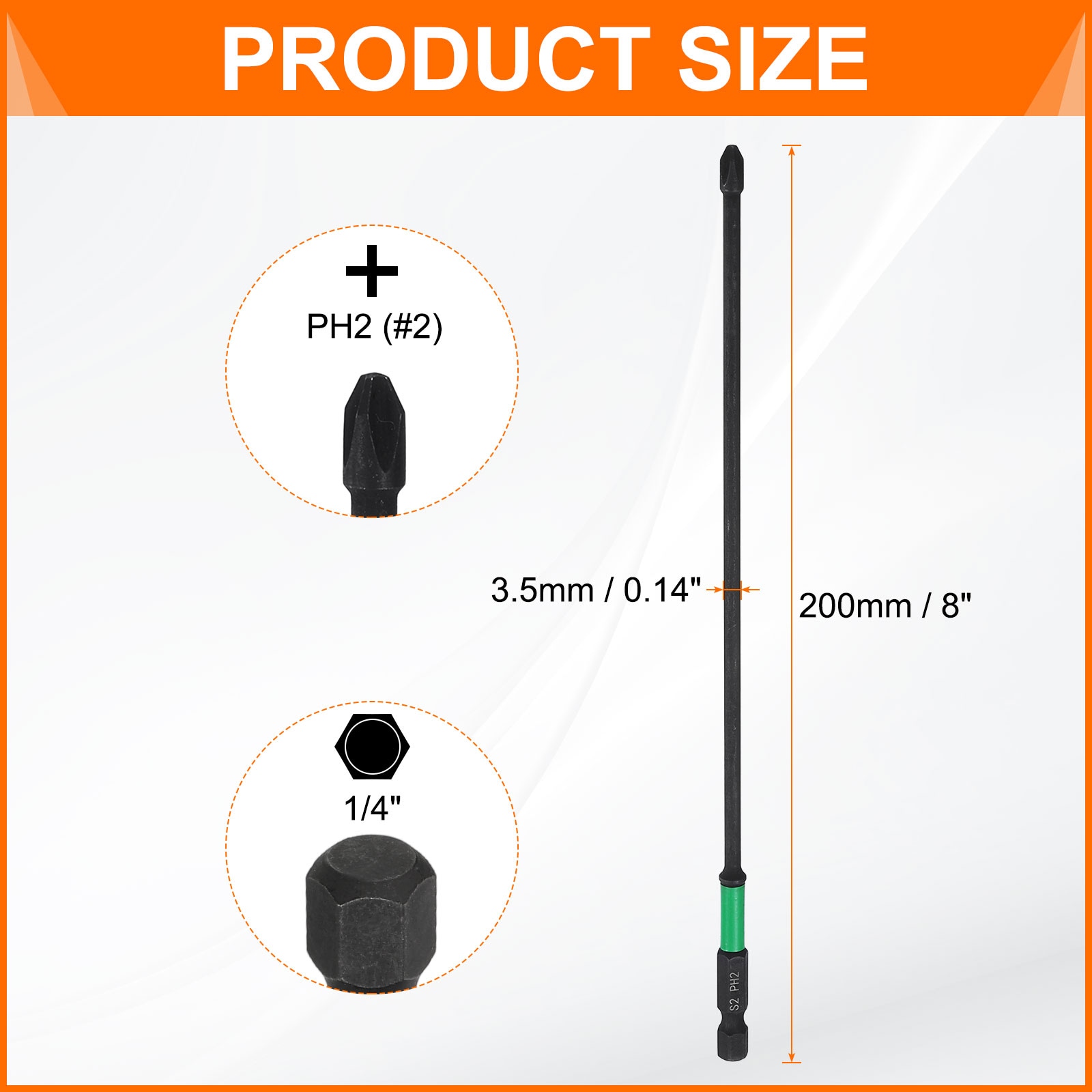 Harfington #2 Impact Phillips Screwdriver Bit PH2 1/4 Inch Hex