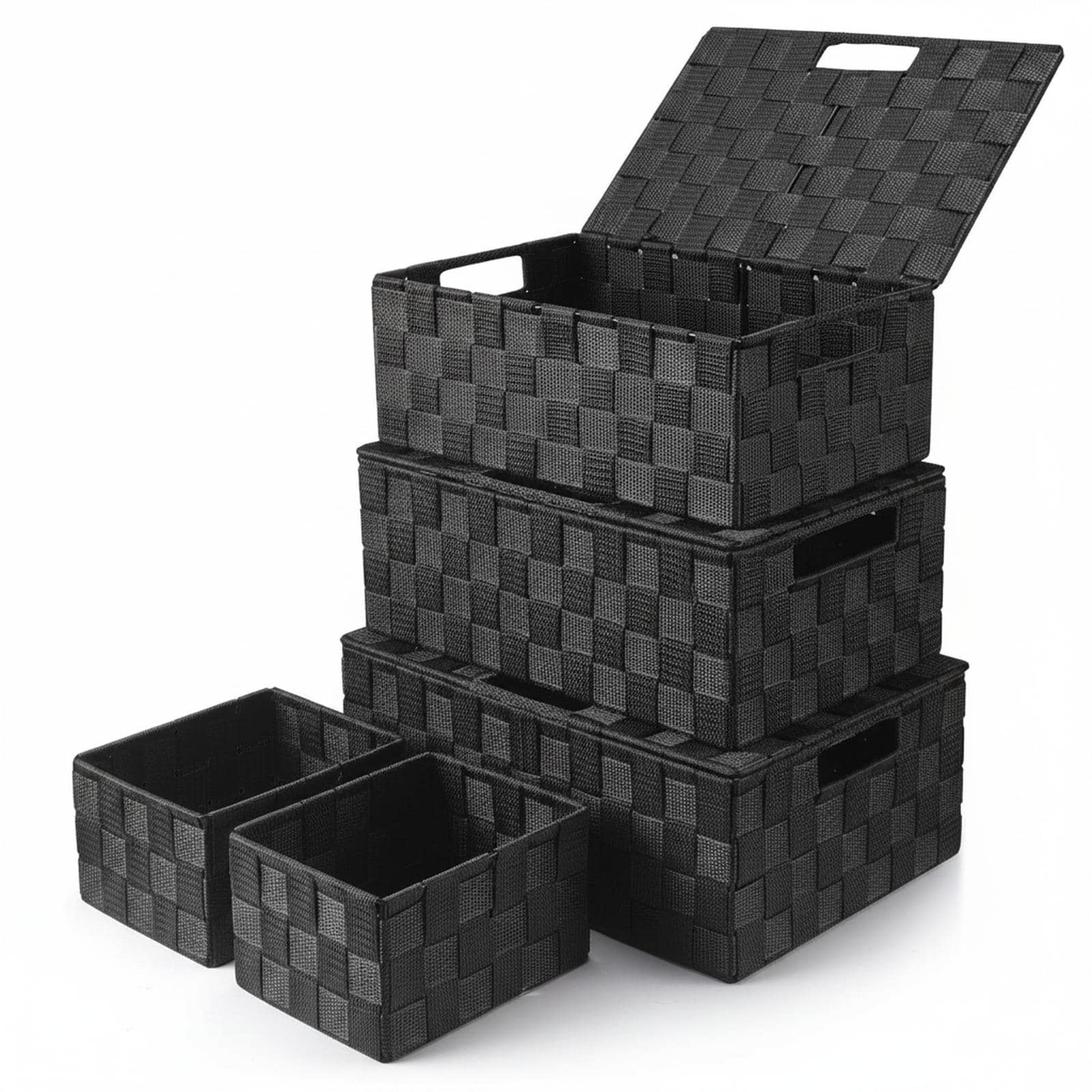 Paradigms Interiors 5 Pack Stackable Woven Storage Bins With Lids Built in Handles For Organizing #514068538493