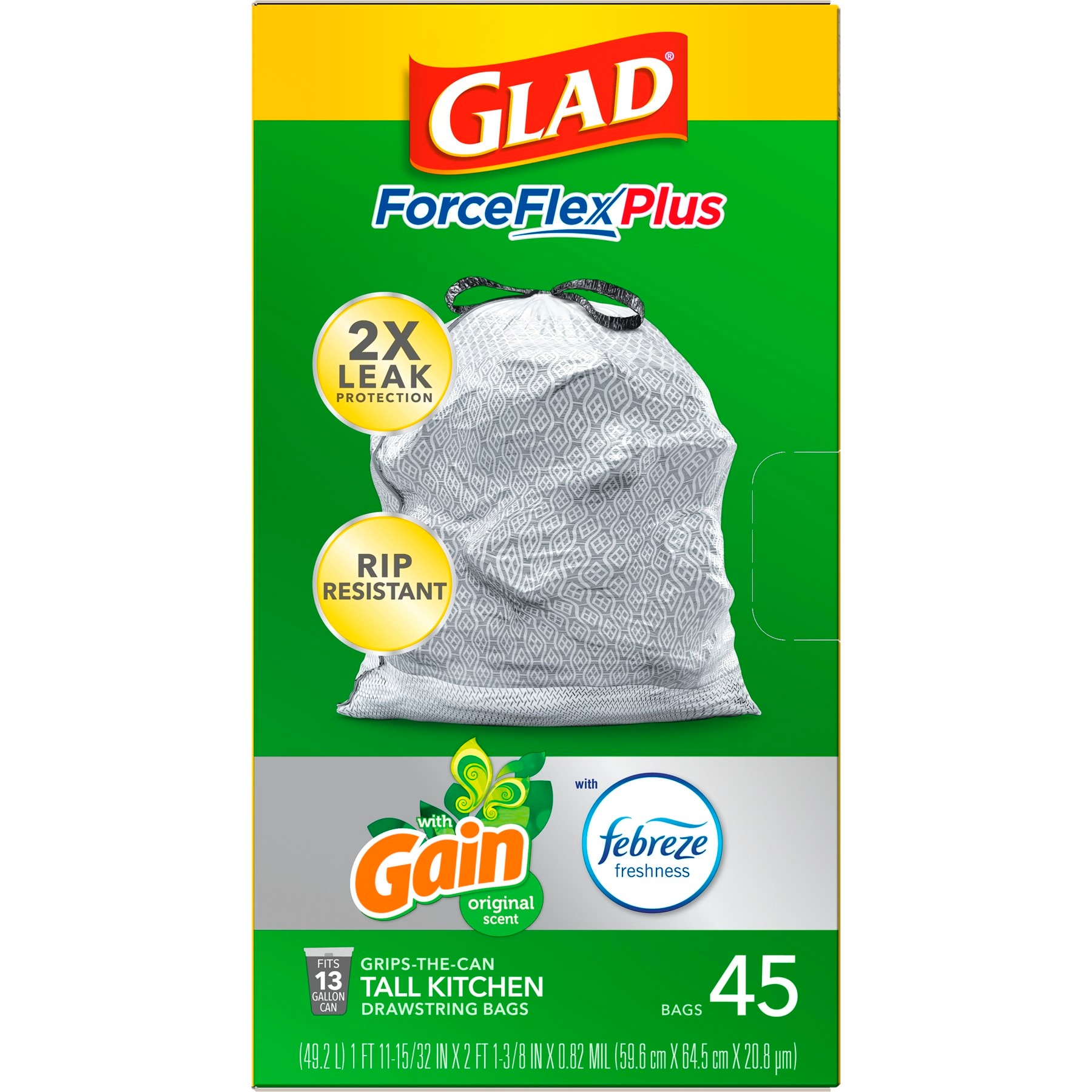 Glad Force Flex 13 Gal. Drawstring Trash Bags Original Scent with Gain  Original Scent (40-Count) 1258722442 - The Home Depot