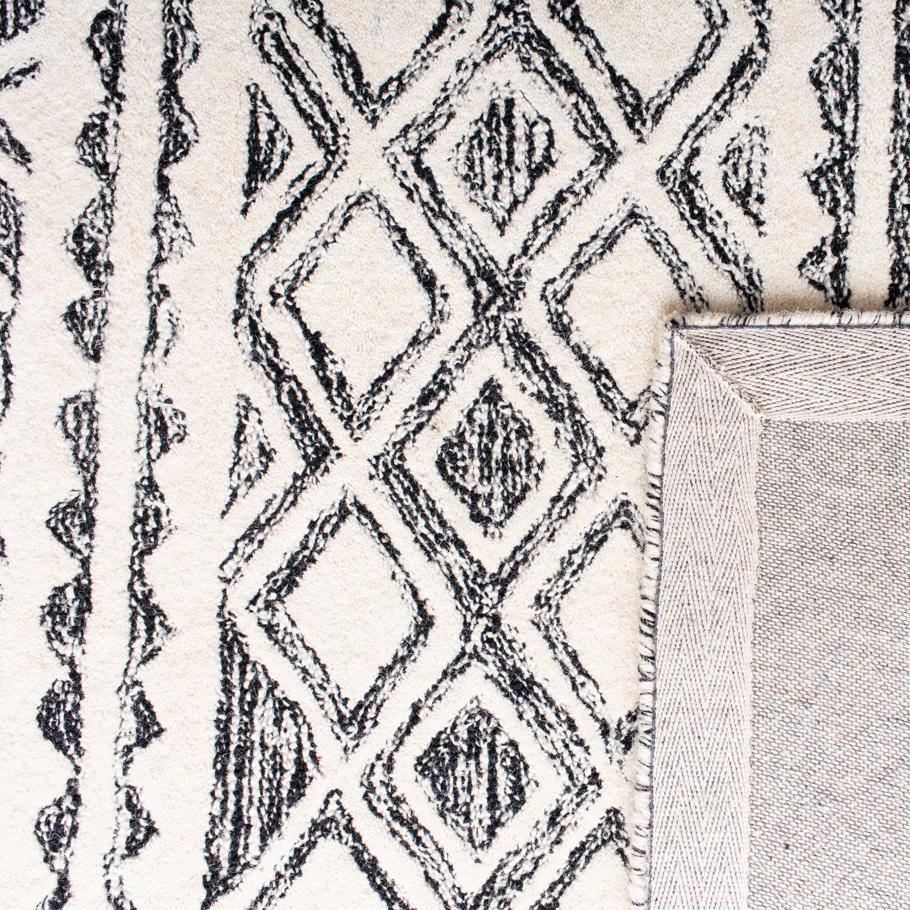 Handmade Black and Ivory Wool Abstract 9' x 12' Rug