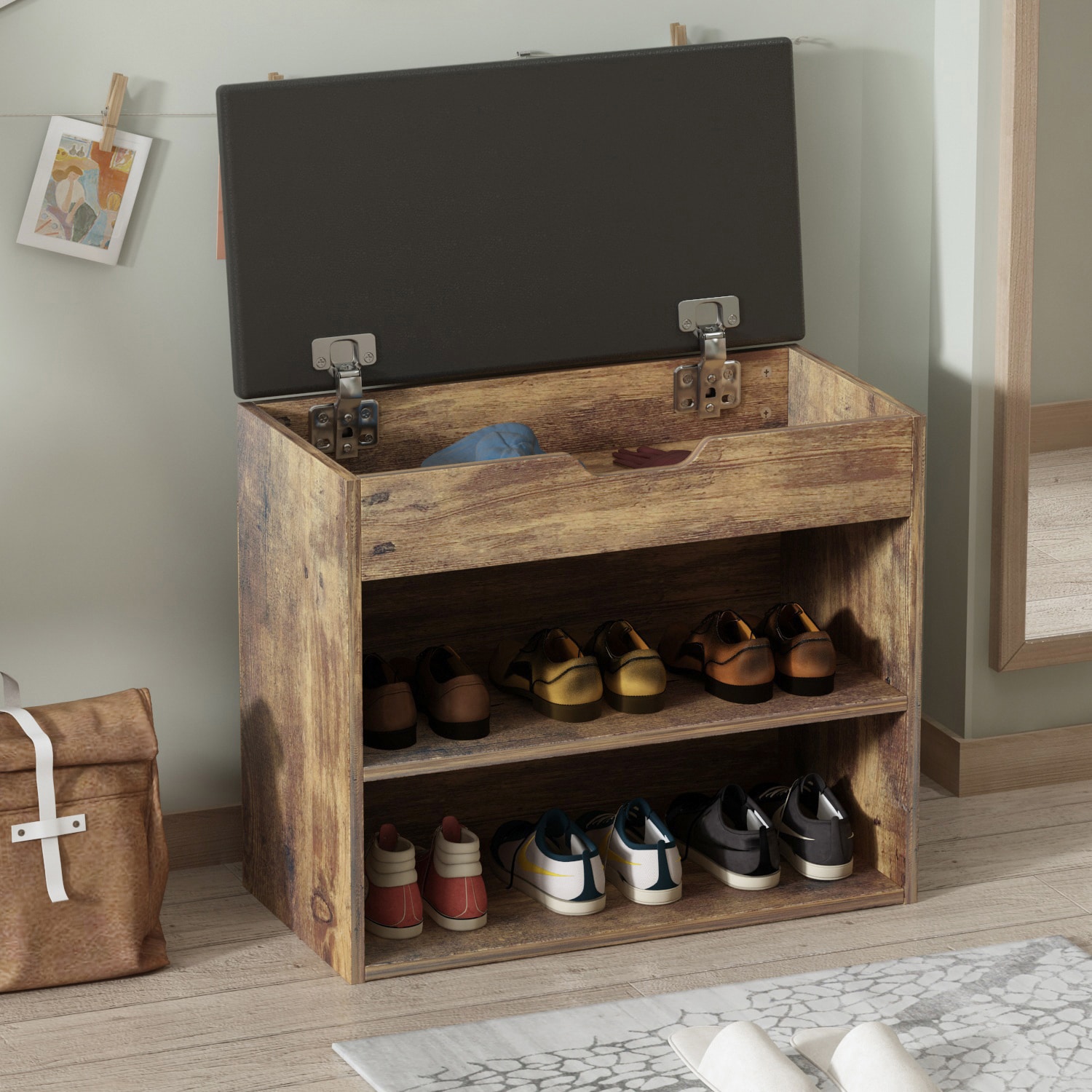 FUFU&GAGA White Wooden Shoe Storage Bench, Simple and Fashion