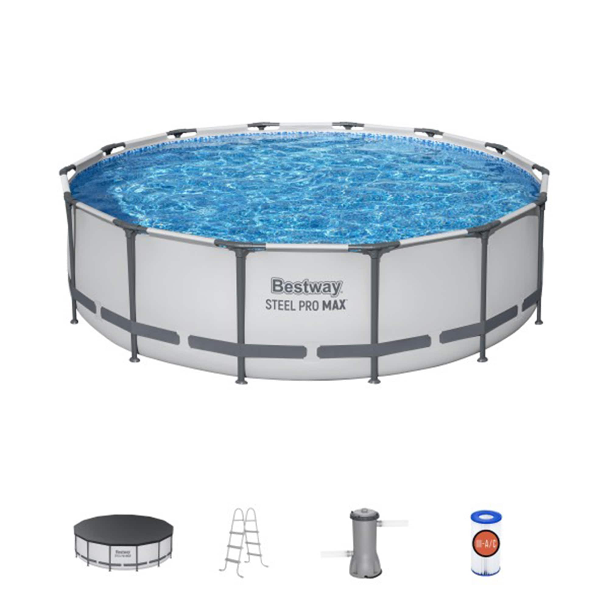 Bestway 324013 14-Feet x 14-Feet x 42-Inches Steel wall panels Round Above-Ground Pool with Filter Pump with Pool Cover with Ladder