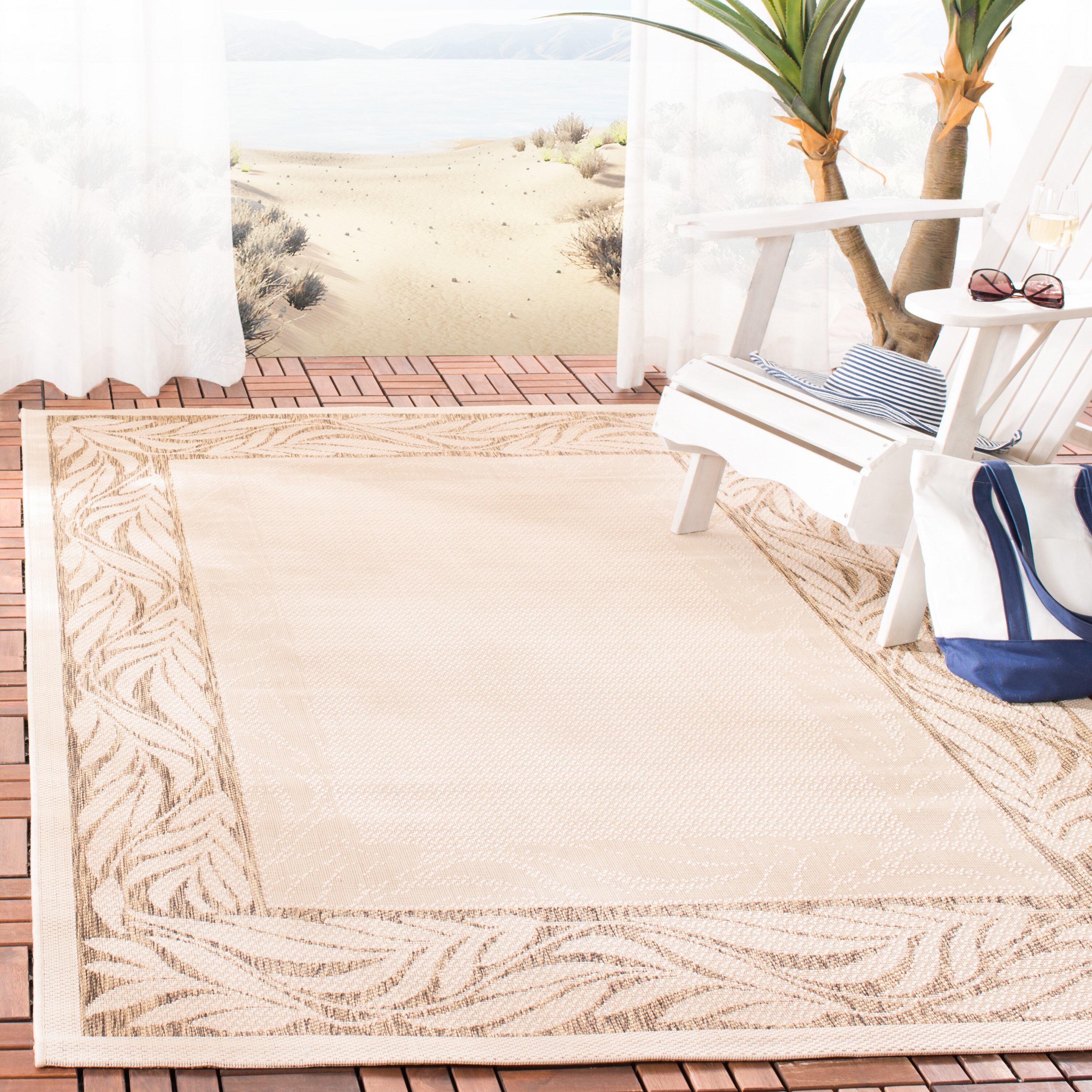 Safavieh CY1551-3001-5 Courtyard Wreaths 5 x 8 (ft) Loomed Polypropylene Natural/Brown Rectangular Indoor/Outdoor Border Coastal Area rug