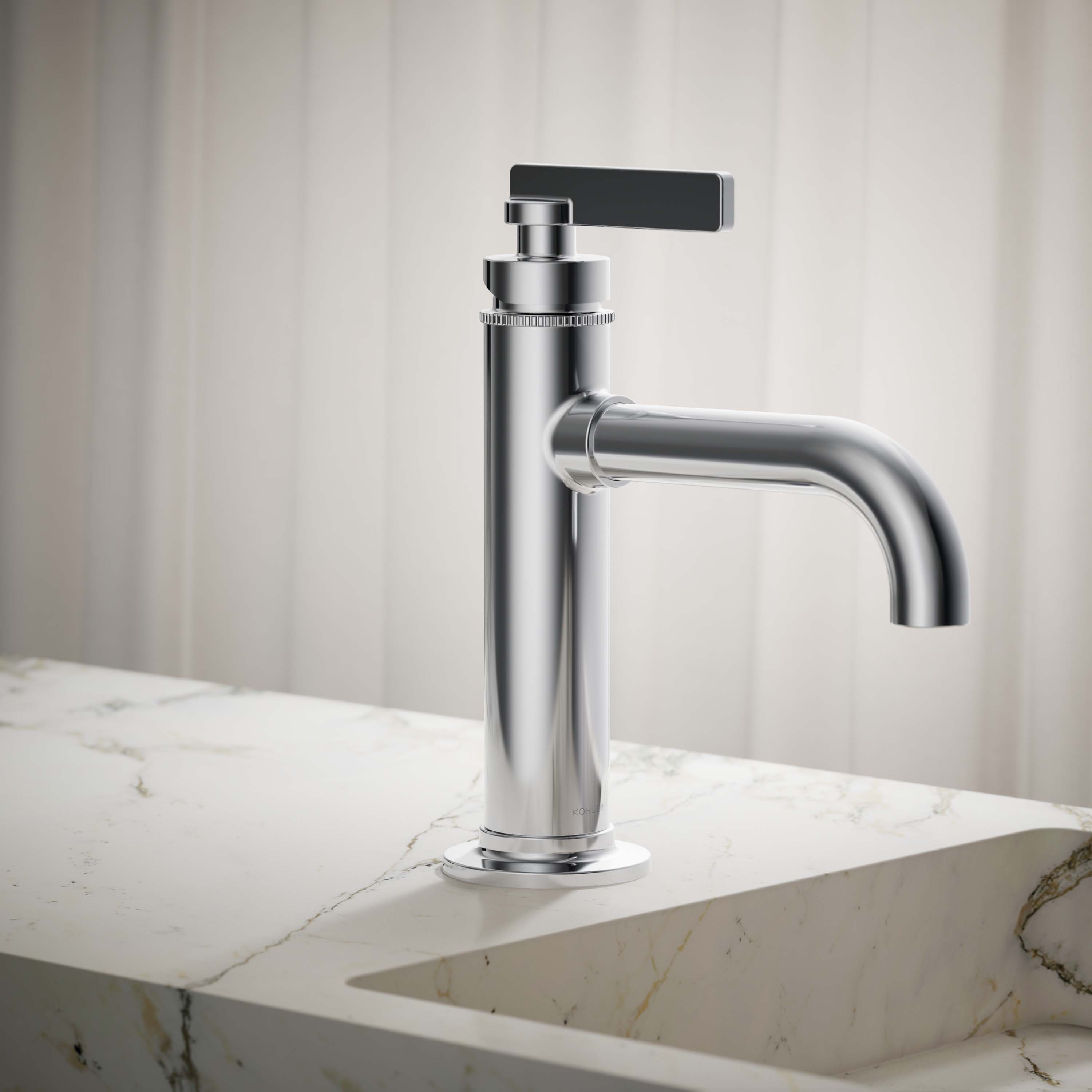 KOHLER 35907-4N-CP Castia by Studio McGee Polished Chrome Single hole 1-handle Low-arc Residential Handle Bathroom Sink Faucet with Drain with Deck Plate