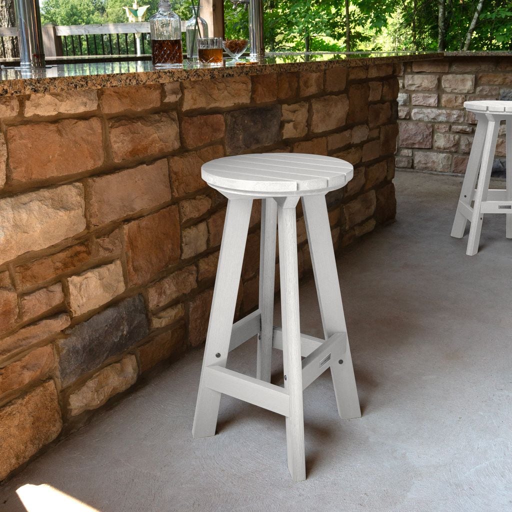 highwood AD-STBF01-WHE The Birch White Poly-lumber Frame Stationary Bar Stool Chair with Slat Seat