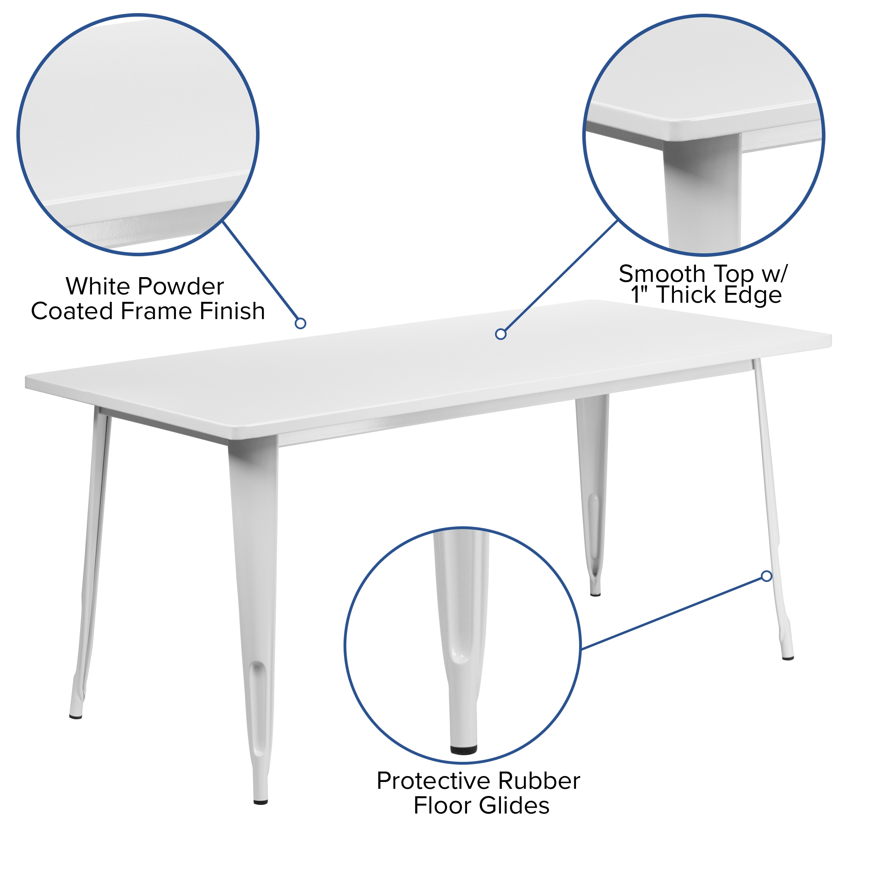 Flash Furniture White Contemporary Modern Dining Table Metal with