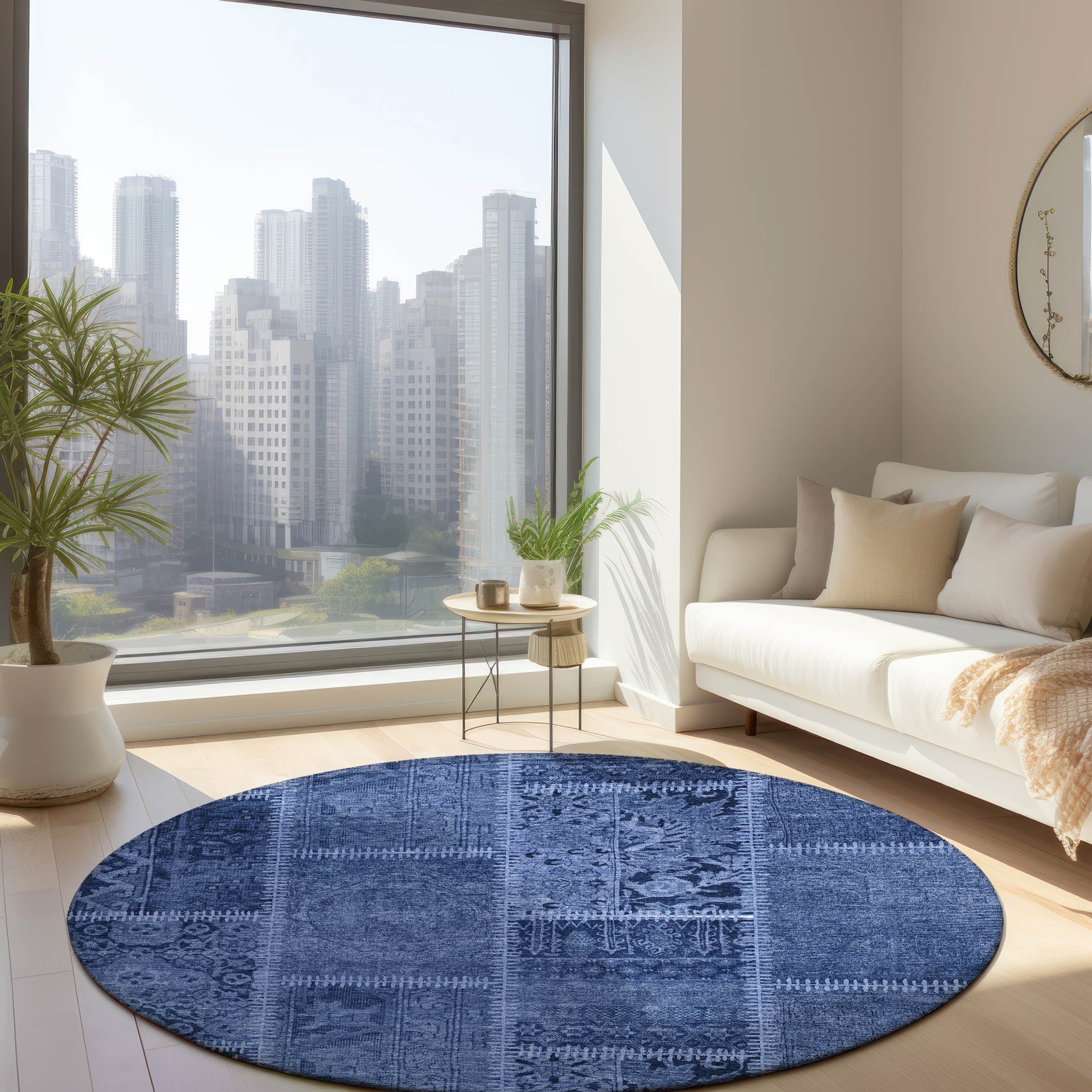 Addison Rugs ACN635NA8RO Chantille ACN635NA 8 x 8 (ft) Polyester Navy Round Indoor/Outdoor Geometric Machine washable Area rug