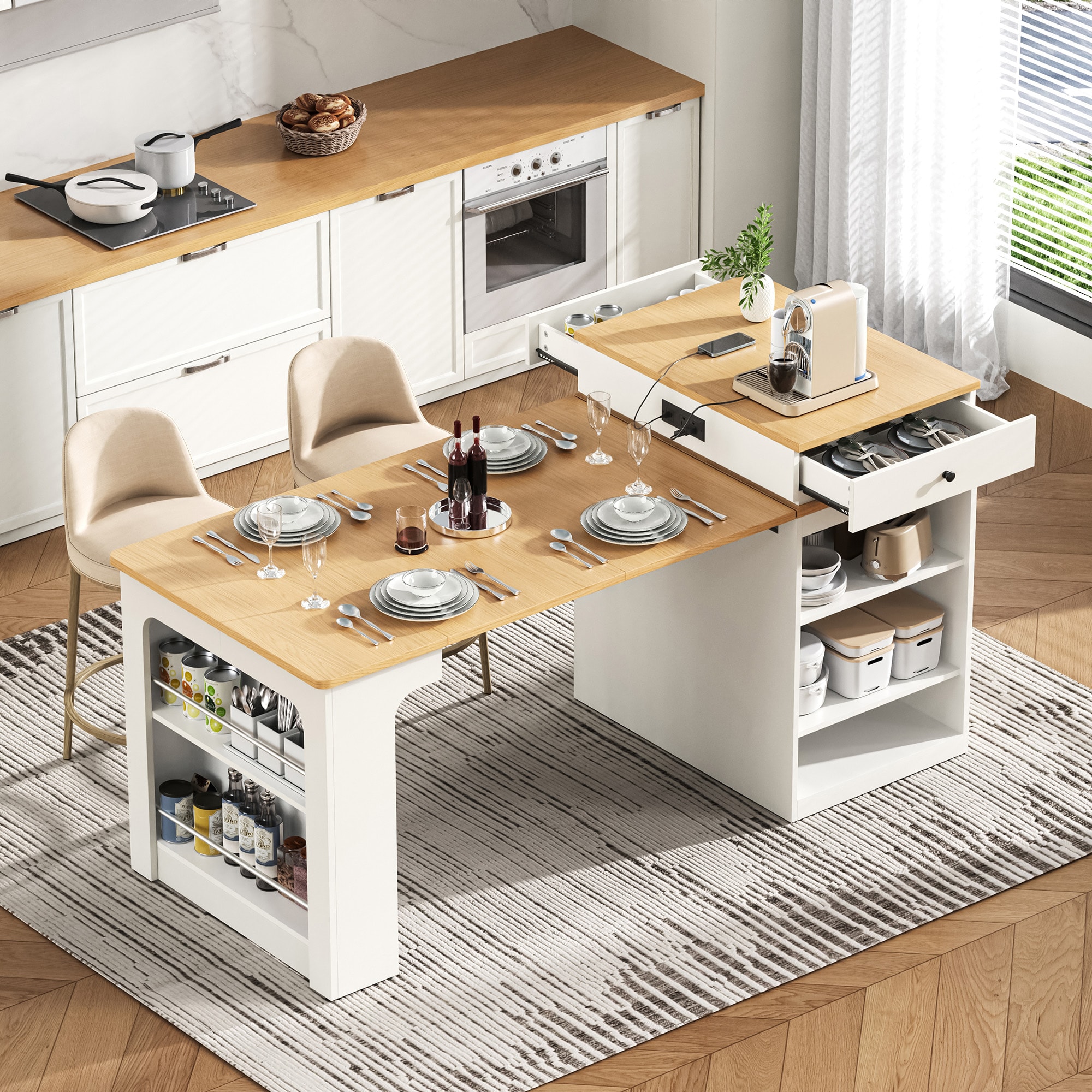 LOVMOR 59.5Inch Kitchen Island with Extendable Dining Table Kitchen ...