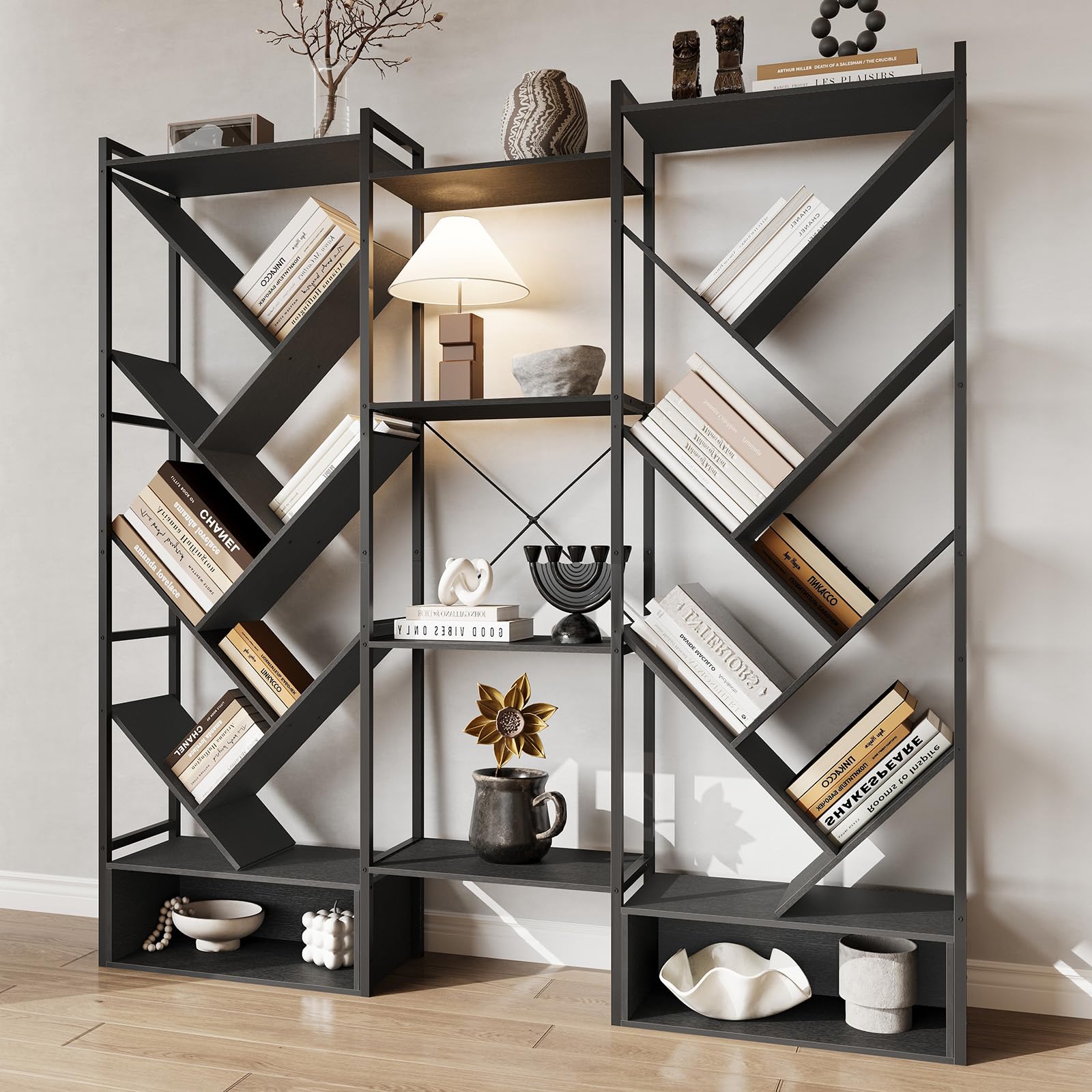 GarveeLife Triple 6 Tier Bookshelf Large Bookcase Industrial Bookshelf with 24 Open Display Shelves Industrial Tree Bookshelf
