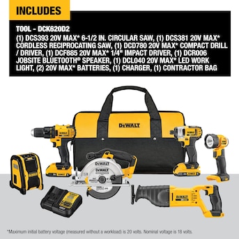 DEWALT 6-Tool 20-Volt Max Power Tool Combo Kit with Soft Case (2-Batteries  and charger Included) in the Power Tool Combo Kits department at