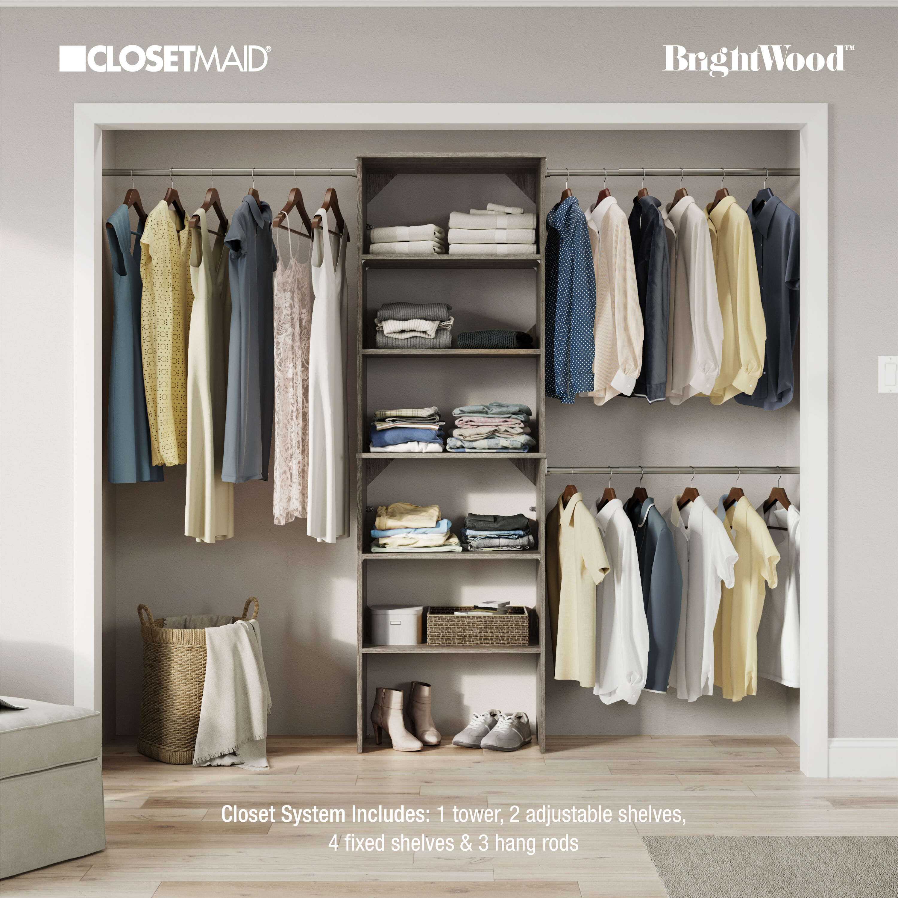 ClosetMaid Brightwood 5-ft to 10-ft W x 6.85-ft H Ash Wood Closet System