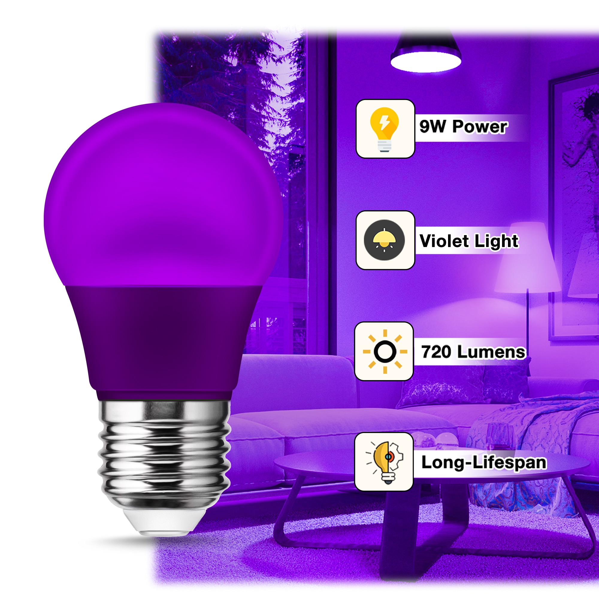 YANSUN 40-Watt EQ A15 Purple Medium Base (e-26) LED Light Bulb (4-Pack) in  the General Purpose Light Bulbs department at