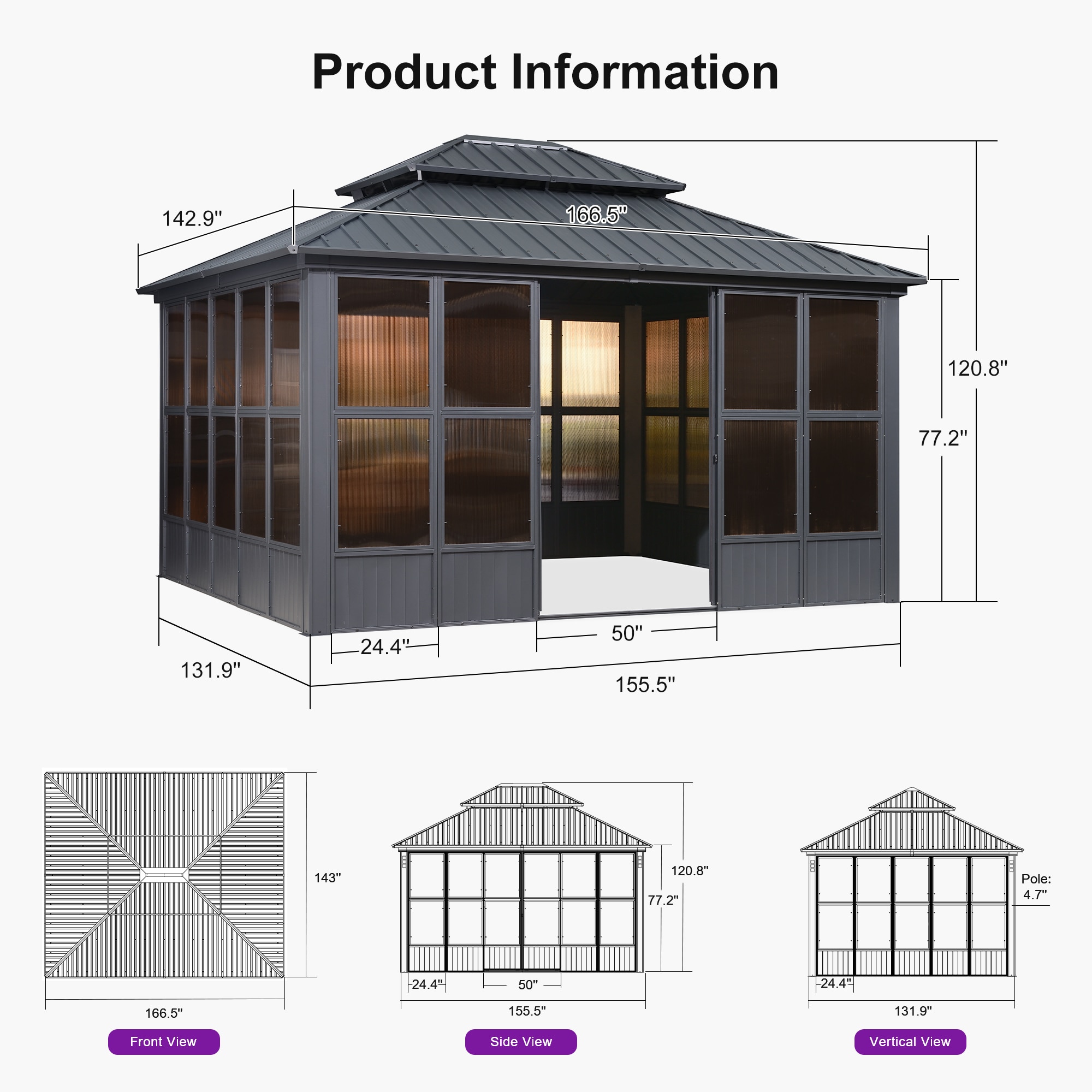 PURPLE LEAF LS04SRGY1214 Wood-Resin-Gazebos - View #14