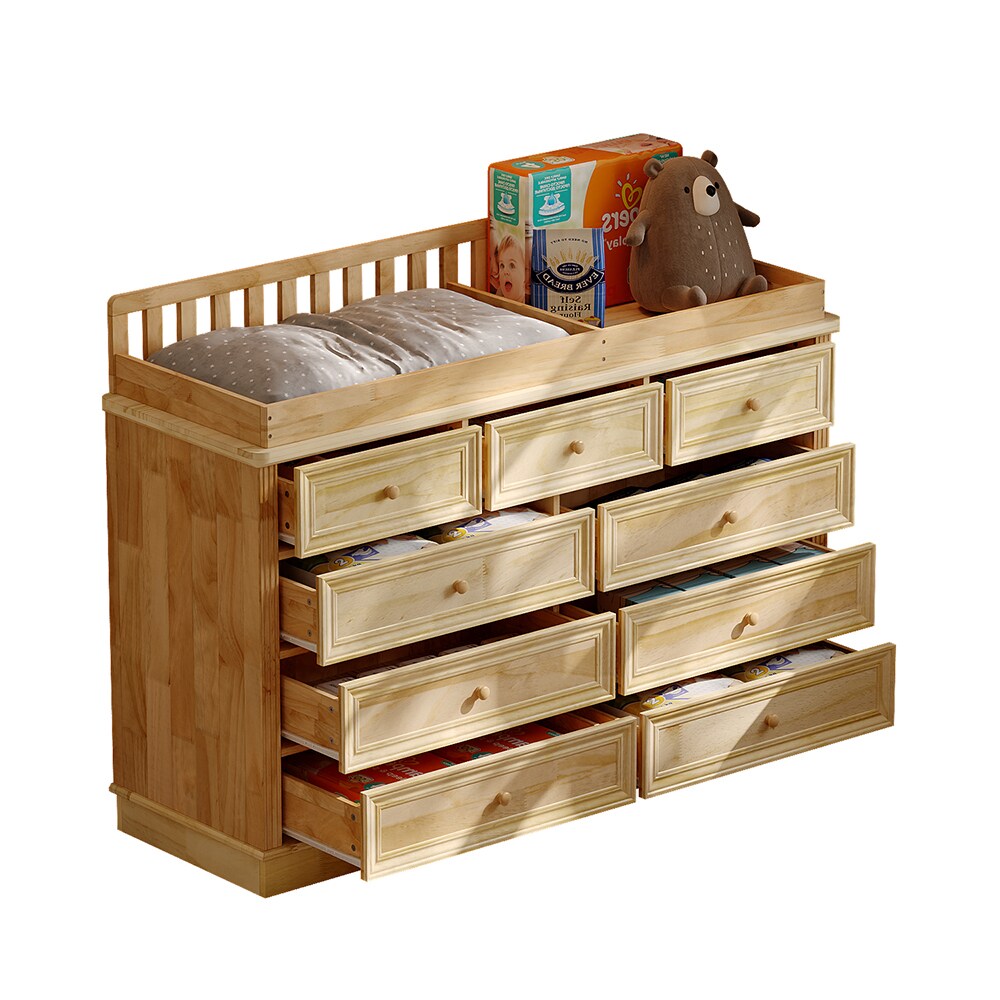 Homsee Solid Wood Baby Changing Table Dresser with 9 Drawers Removable Tray  and Safety Features Durable Diaper Changing Station for Nursery 53.5''L x  17.7''W x 40.2''H Nature Color in the Changing Tables