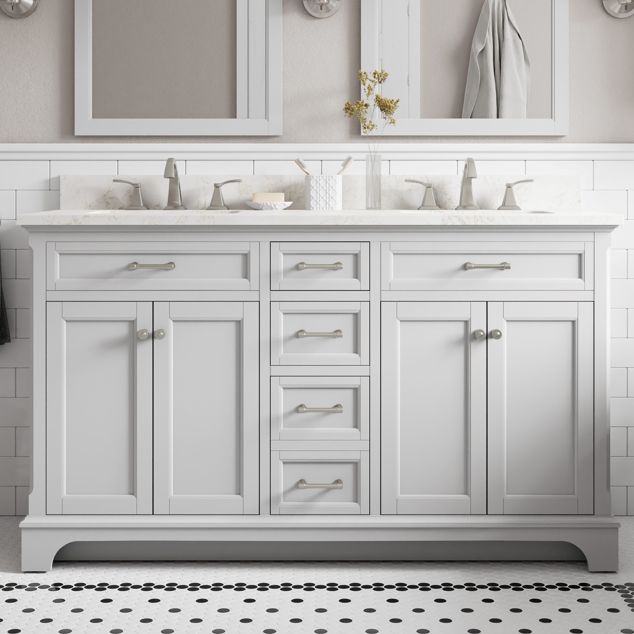 Roveland 60-in Light Gray Undermount Double Sink Bathroom Vanity with Calacatta Engineered Marble Top | - allen + roth 2026VA-60-242-926