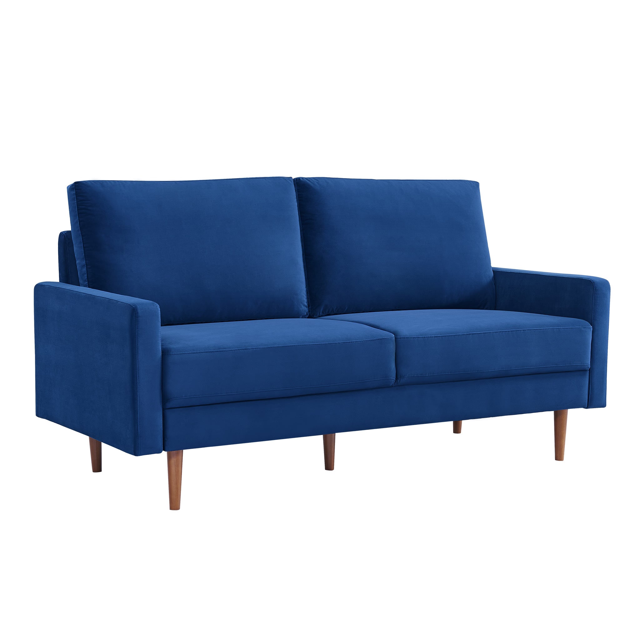 69 Inch Blue Velvet Sofa with Removable Cushions and Wood Legs