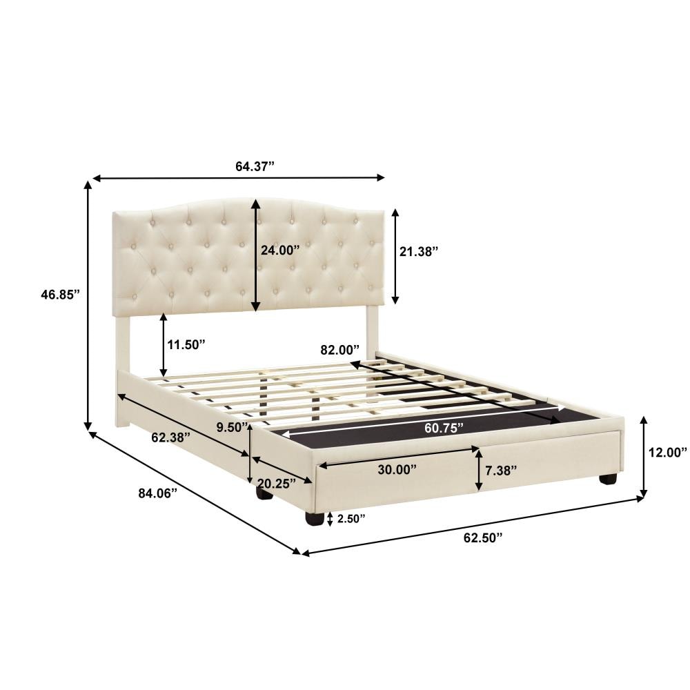 Accentrics Home Cream Queen Wood Upholstered Bed with Storage at Lowes.com