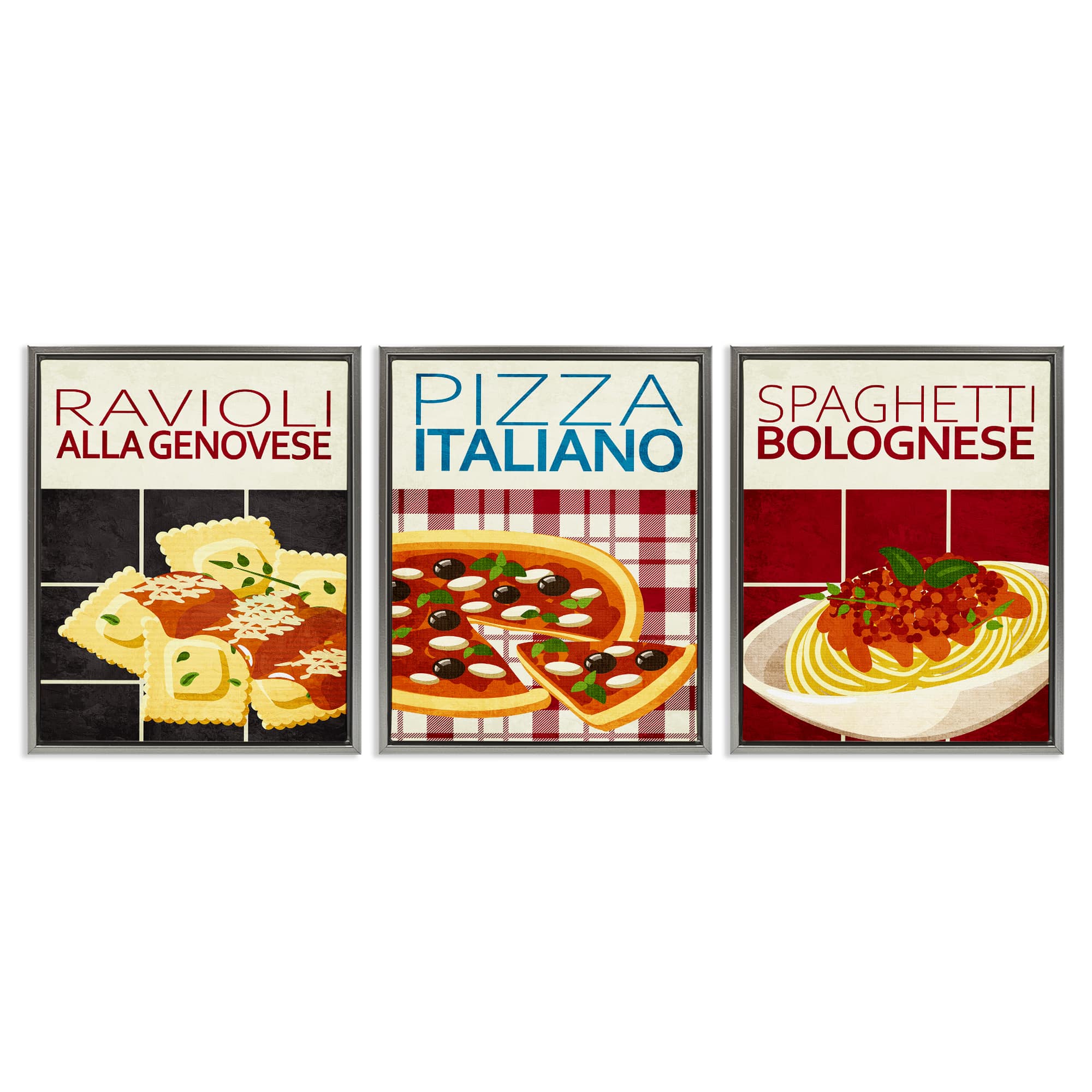 Stupell Industries A3-454-FFL-3PC-16X20 Classic Italian Pasta Meals 3pc Floating Frame Set design by Kim Allen
