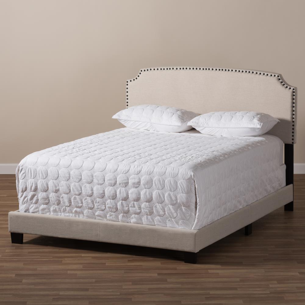 Baxton Studio Odette Beige Full Wood Upholstered Bed in the Beds