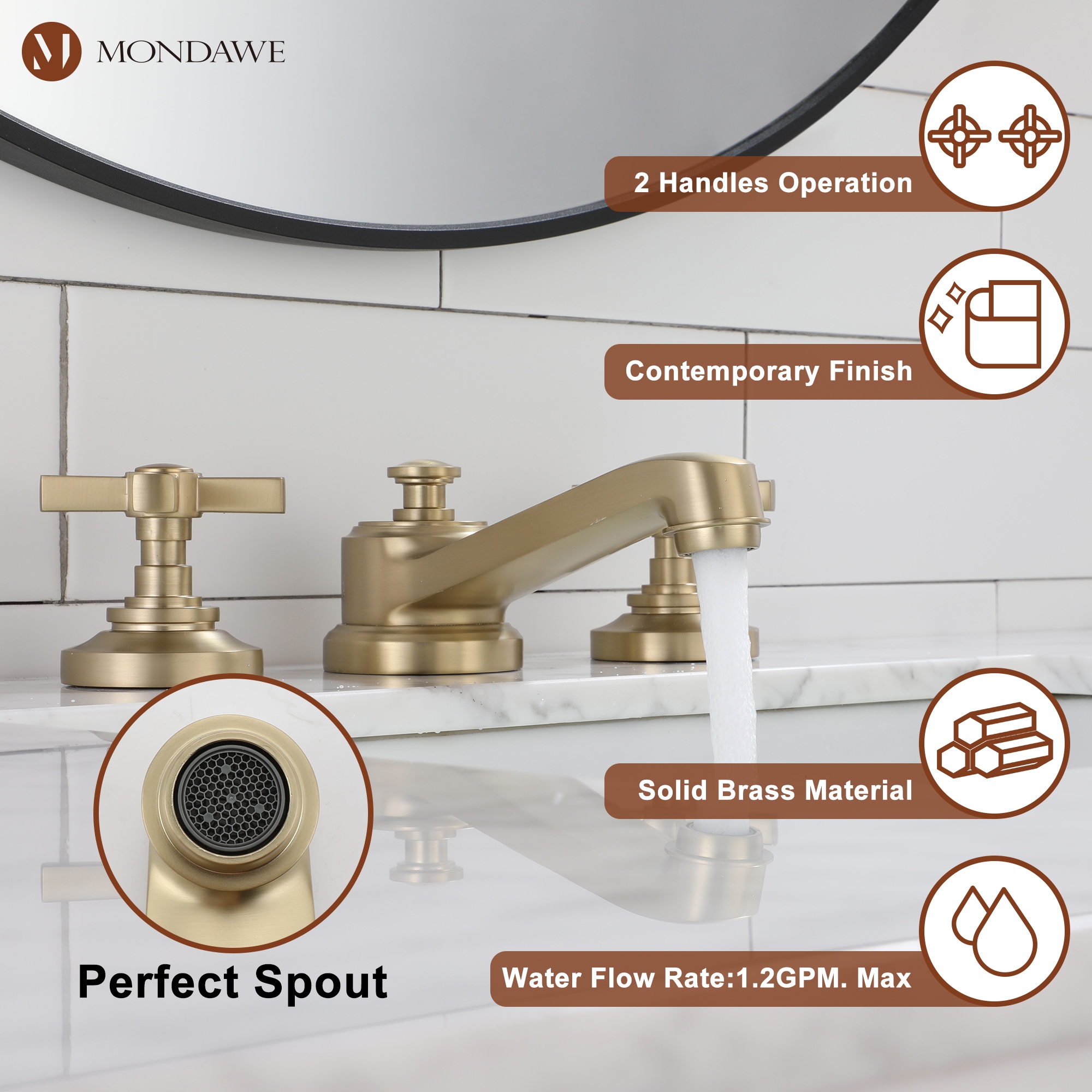 Mondawe Brushed Gold 4-in centerset 2-Handle Bathroom Sink Faucet with ...