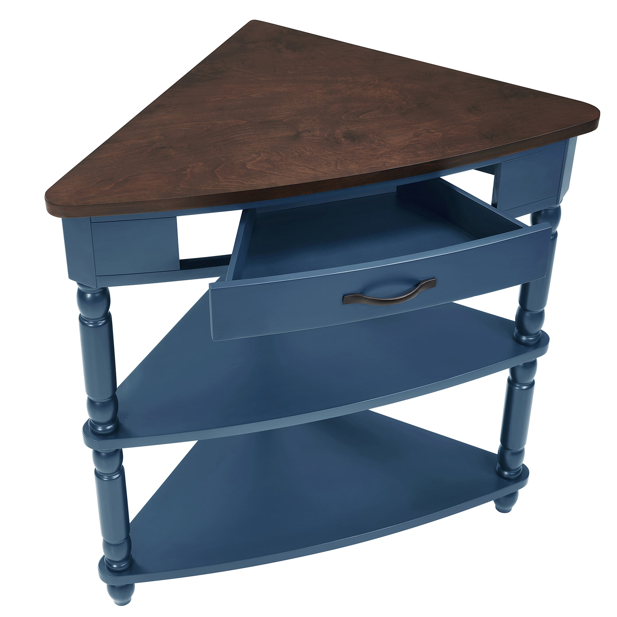 GDFStudio Elias 3-Tier Storage Rubberwood Triangle Corner Table