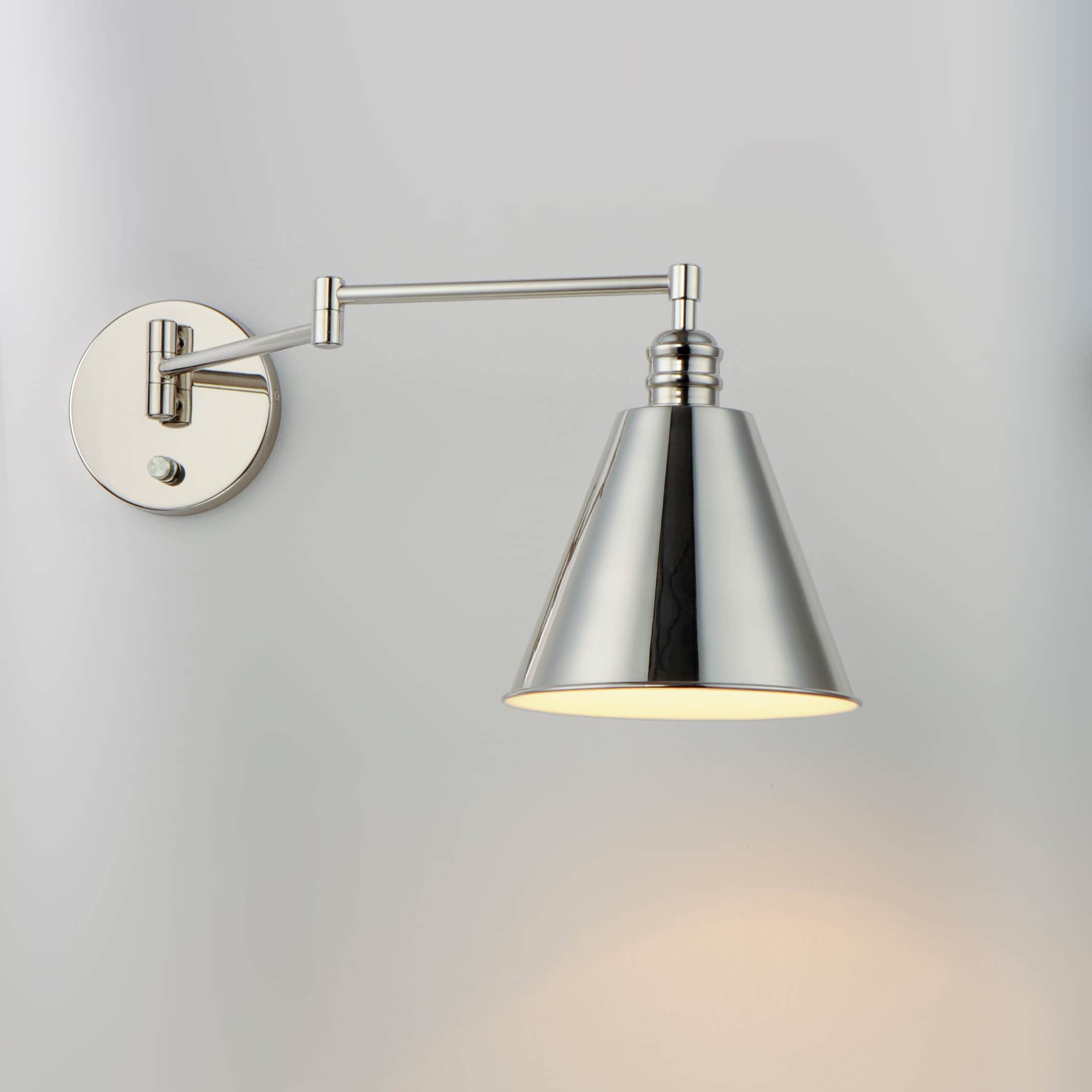 Polished Nickel Swing Arm Wall Sconce with Steel Shade