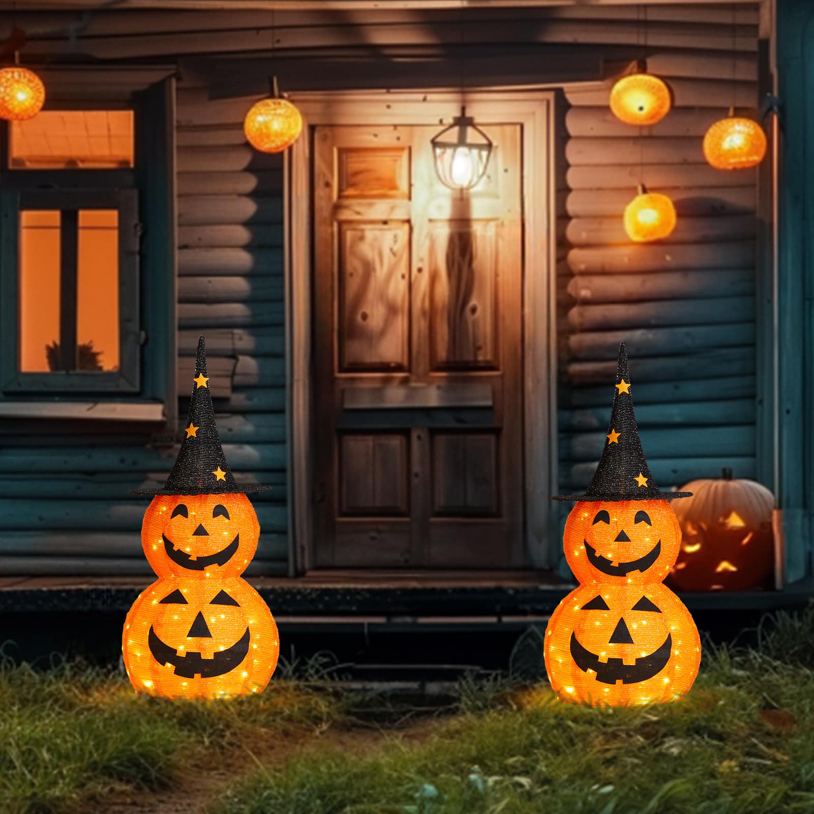 Yescom D60HAL005-AIR-02-LO 2Pack 3 Feet Halloween Collapsible Pumpkin Decorations 150 LED Lights Outdoor Patio