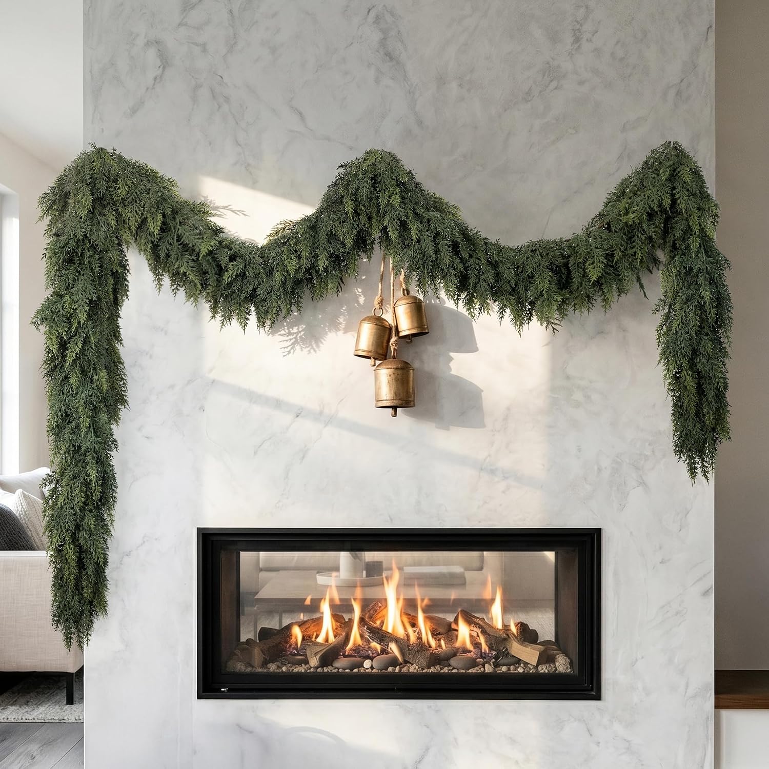 N&T Nieting - 9 ft Artificial Cedar Christmas Garland with Real Touch Soft Flexible Needles Water...