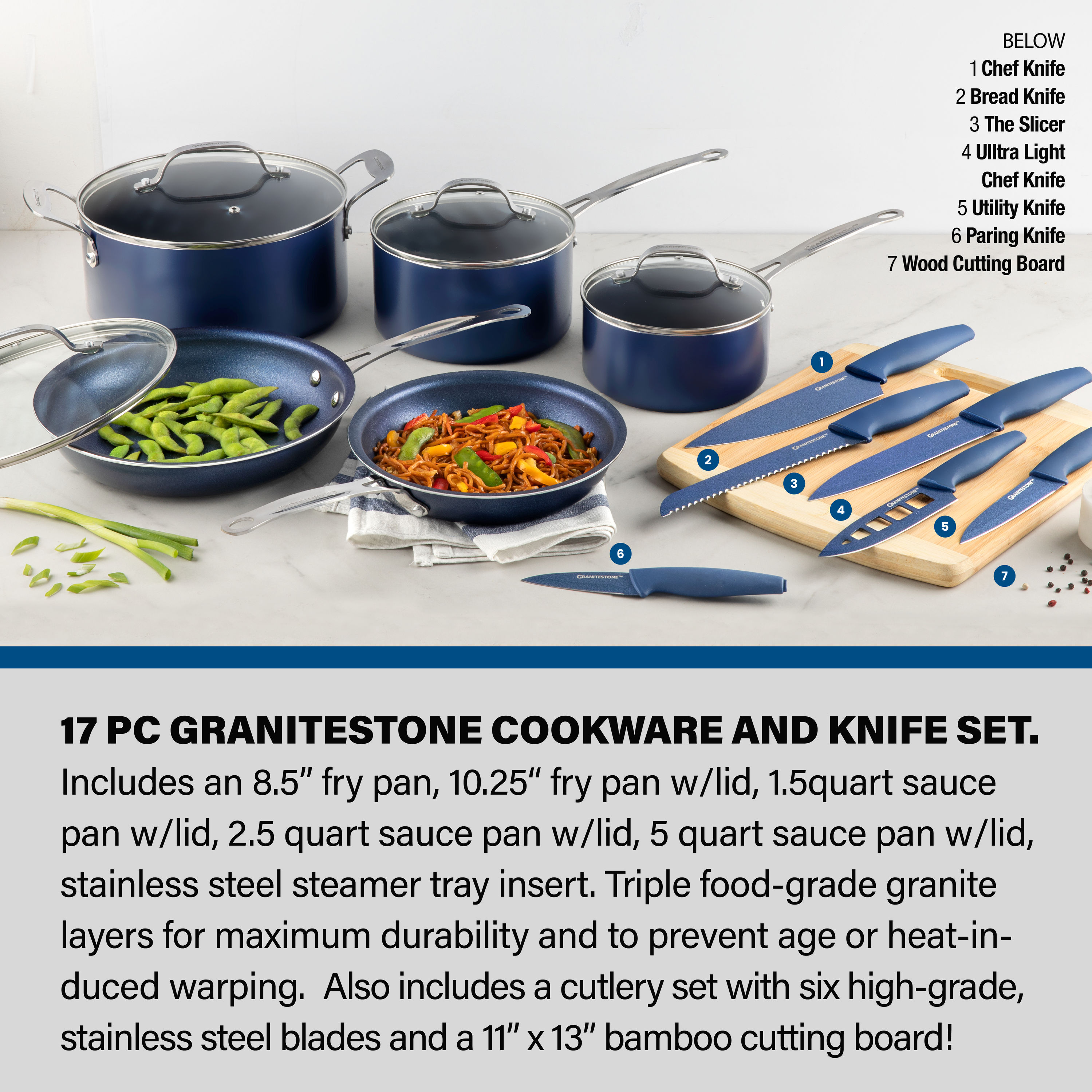 GraniteStone Diamond Blue Non-Stick Cookware Set (10-Piece